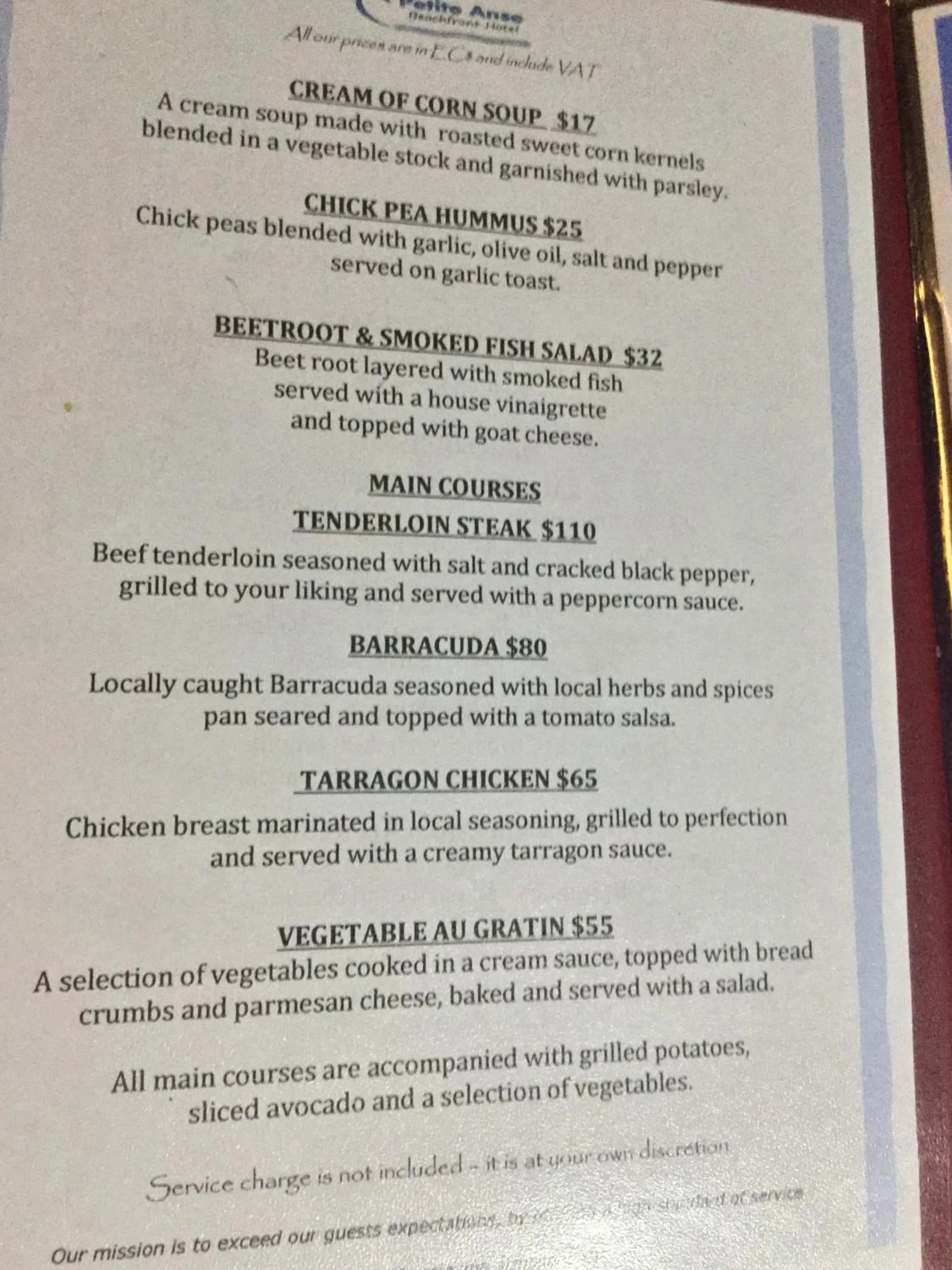 Restaurant/places to eat in Petite Anse Hotel