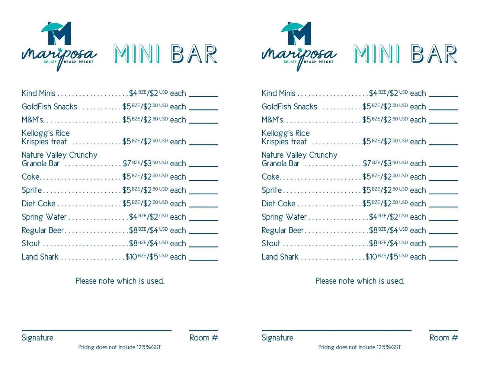 Food and drinks in Mariposa Belize Beach Resort