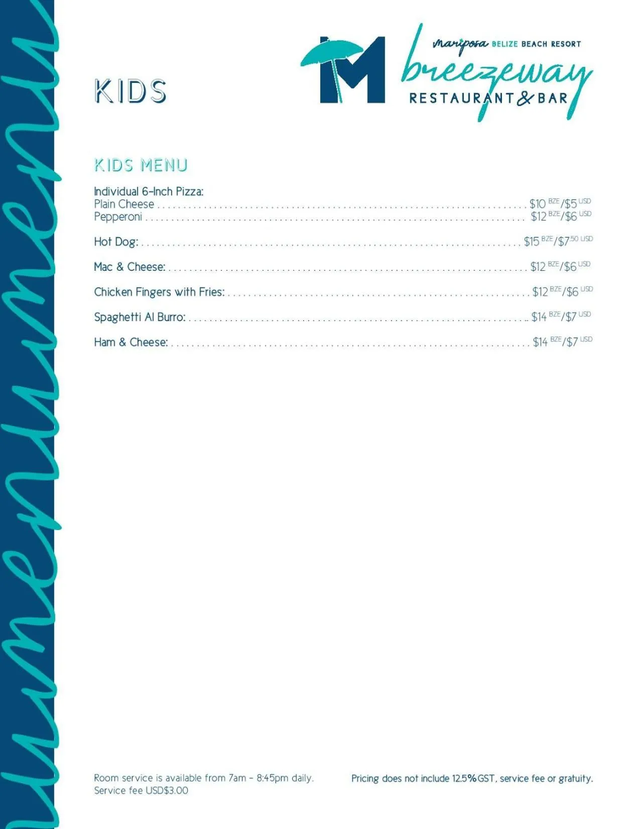 Food in Mariposa Belize Beach Resort