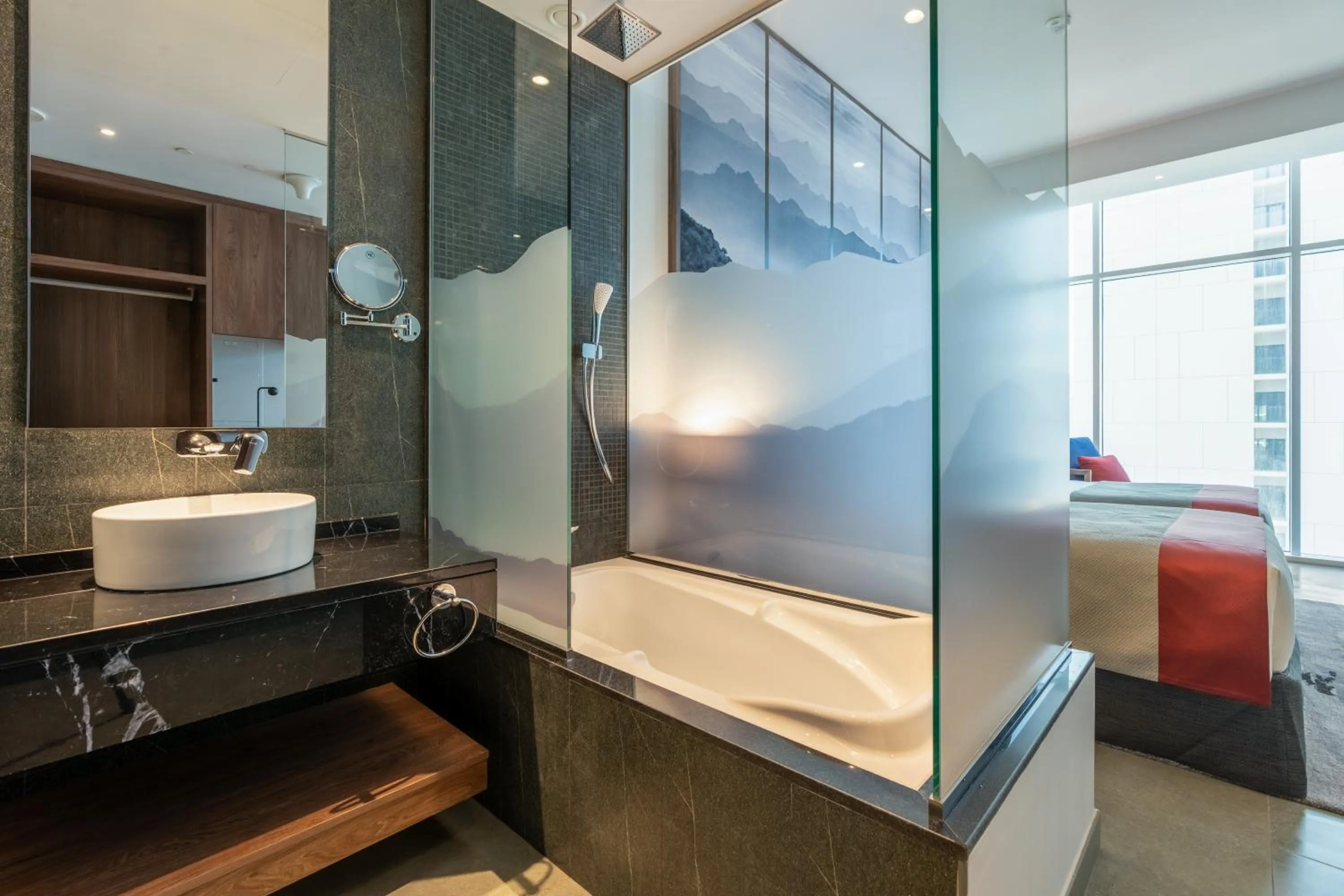 Bathroom, Bed in Grand Millennium Business Bay