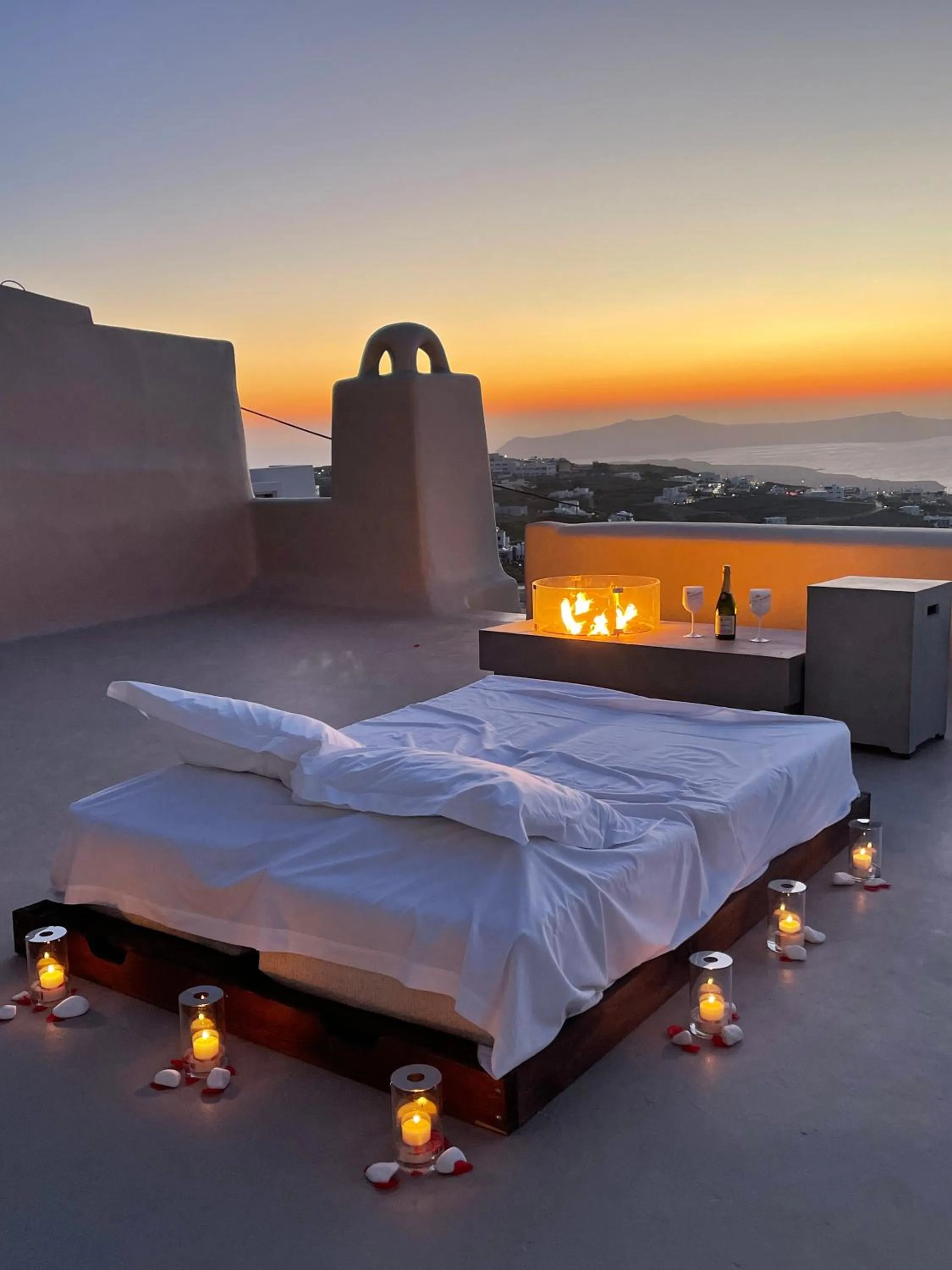 fireplace in Luna Santorini Suites