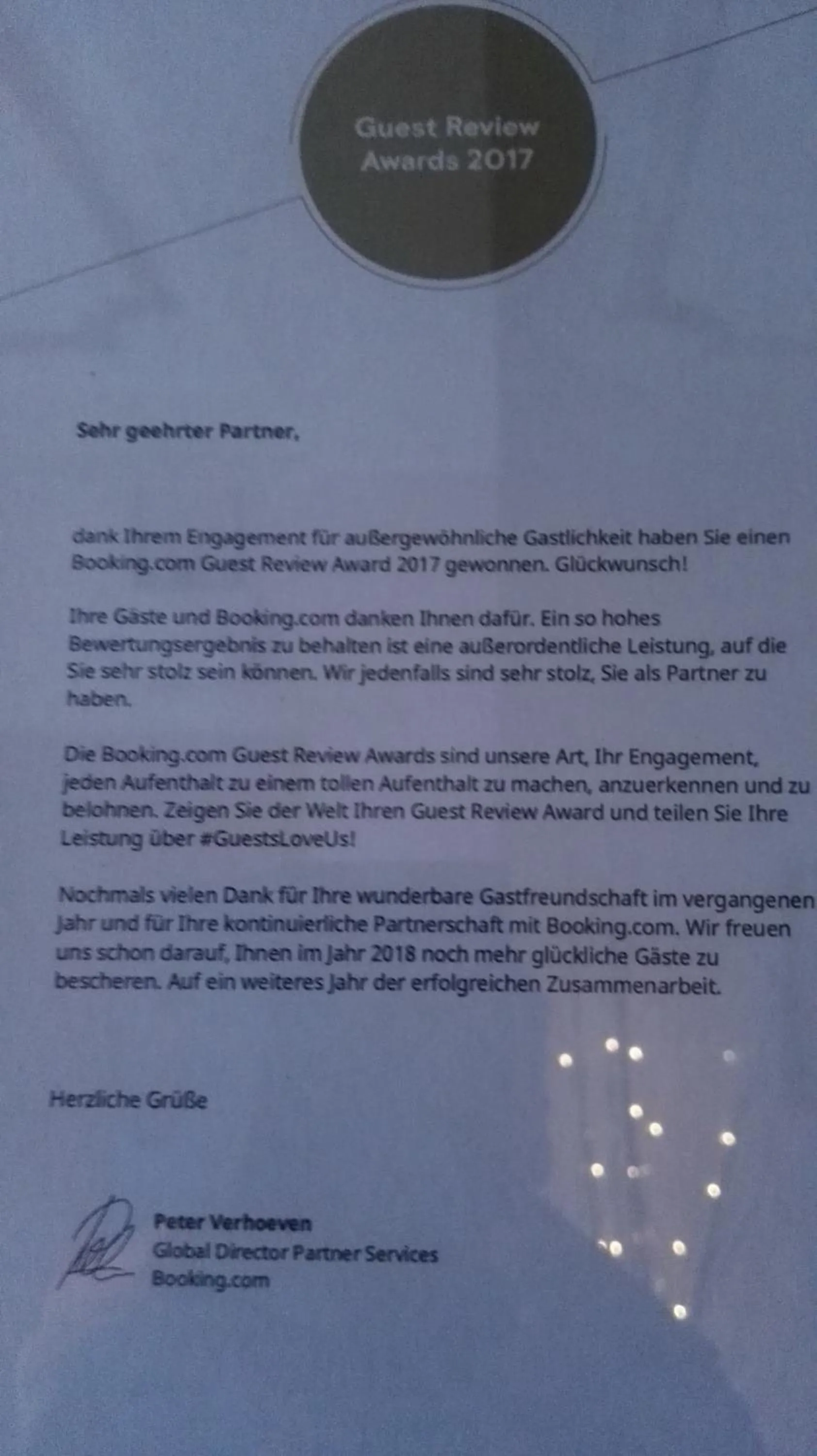 Certificate/Award in Gästehaus Engelgasse Herzogenaurach