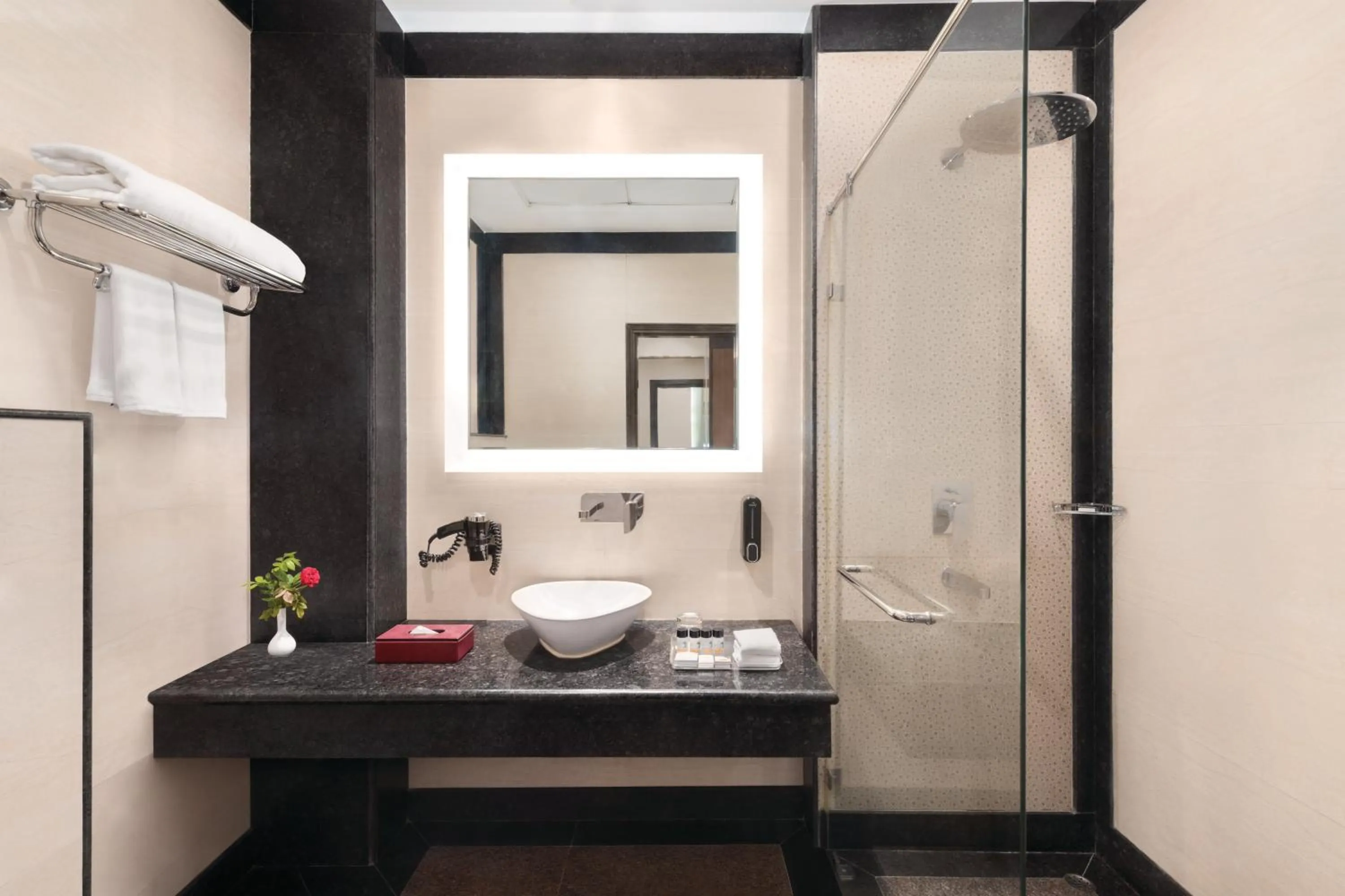 Bathroom, Bed in Ramada by Wyndham Varanasi Katesar