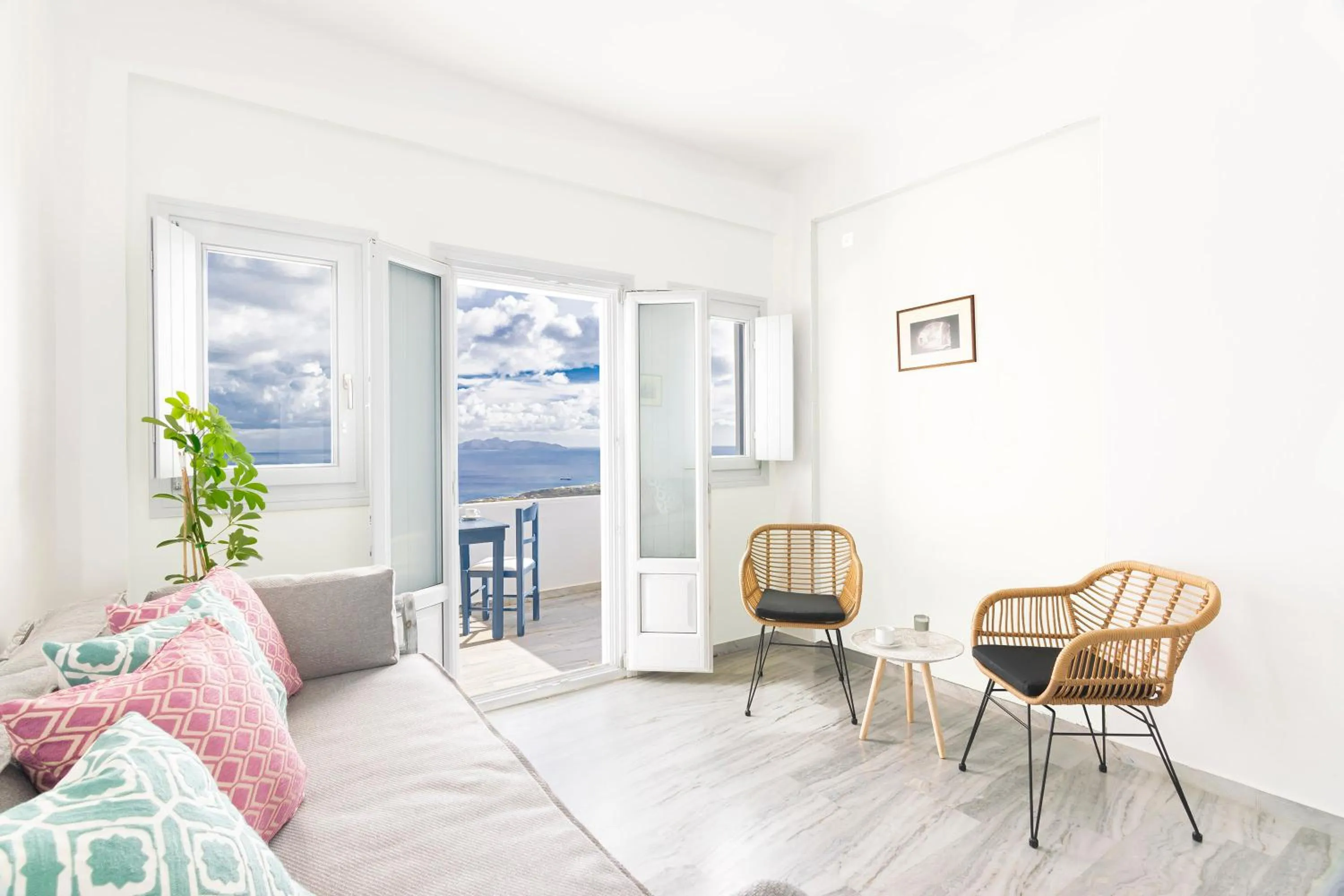 Seating area in Phaos Santorini Suites