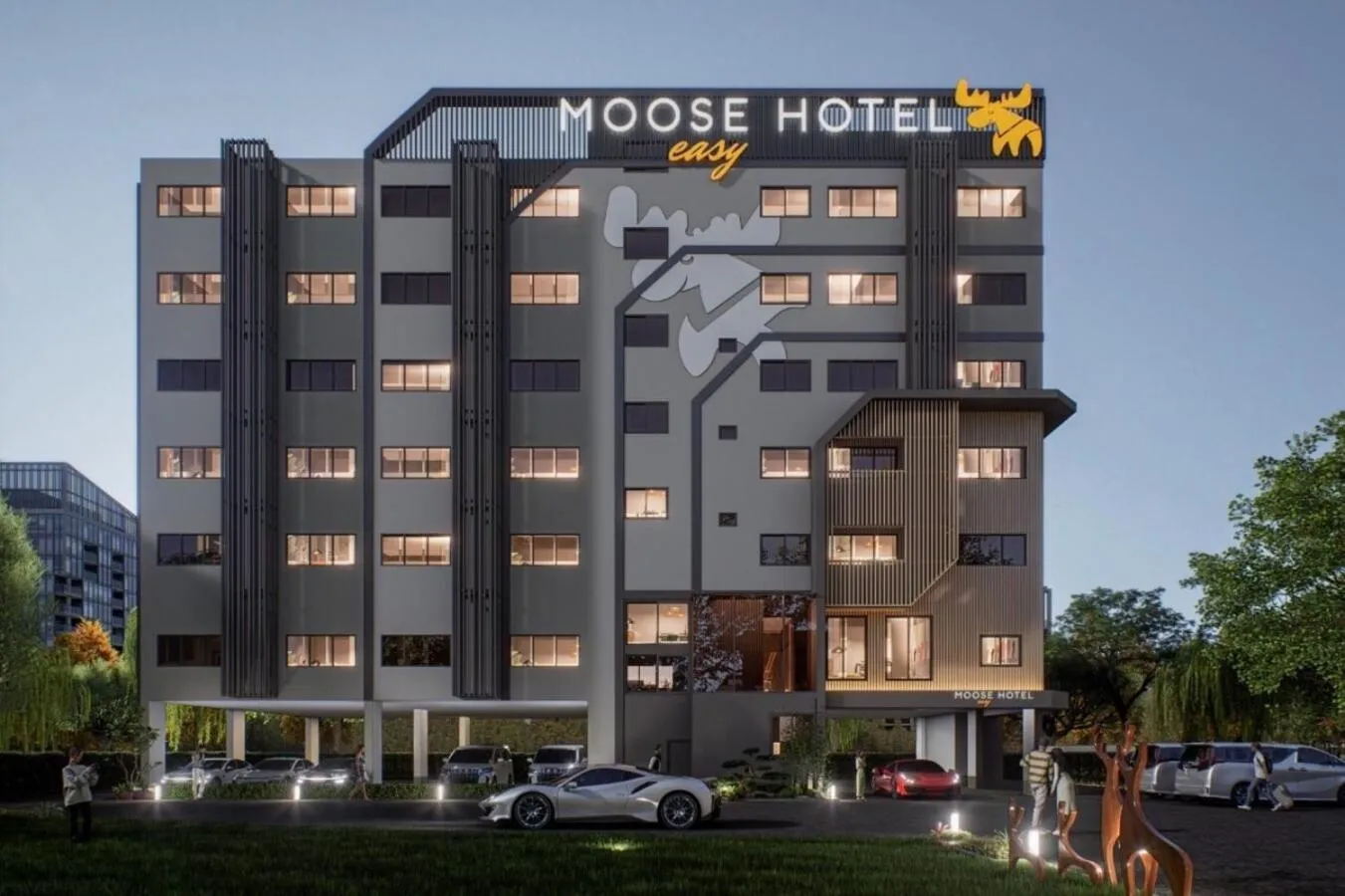 Property building in Moose EASY Hotel