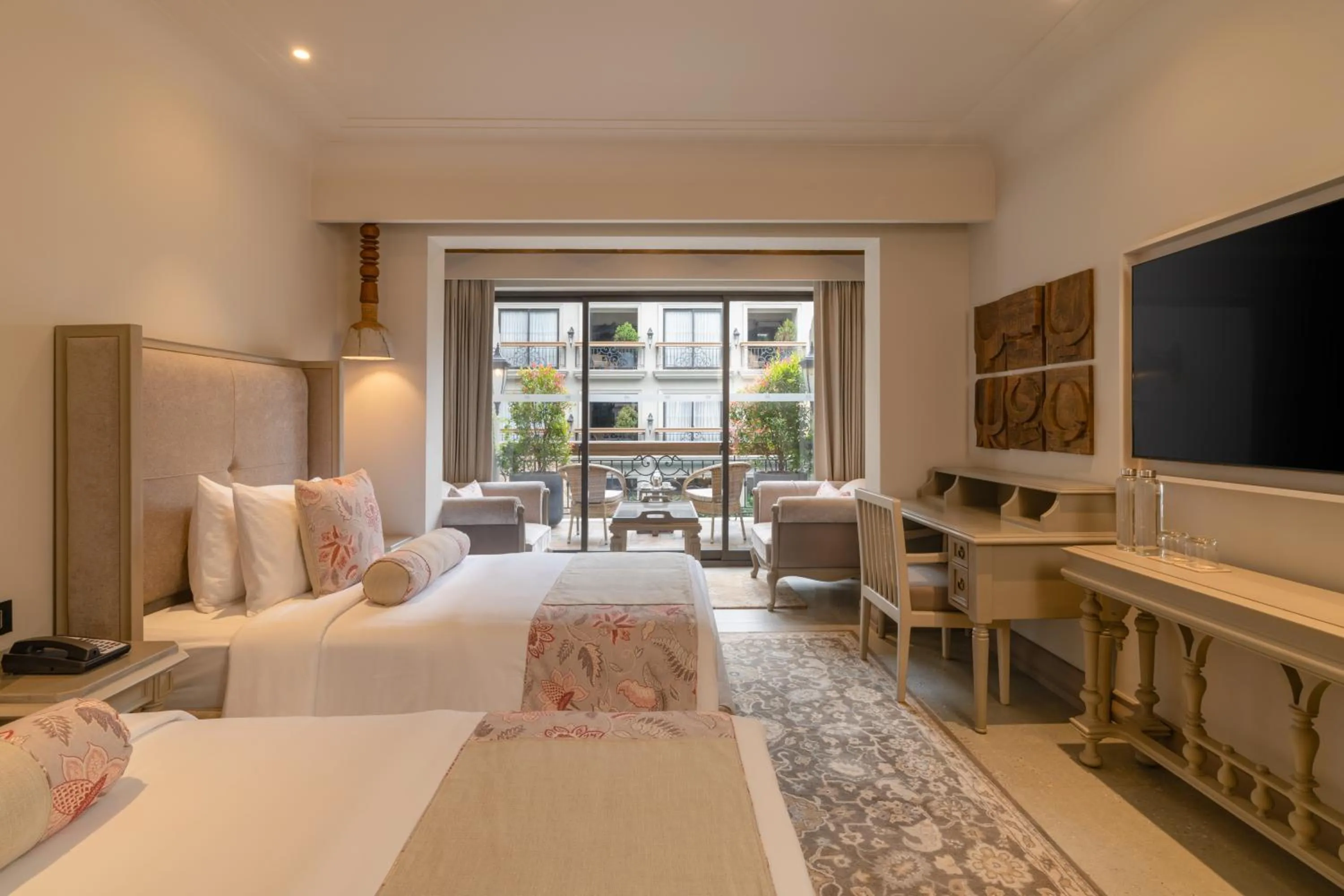 Communal lounge/ TV room, Bed in The Evren, Vagator - SLH-A Small Luxury Hotel