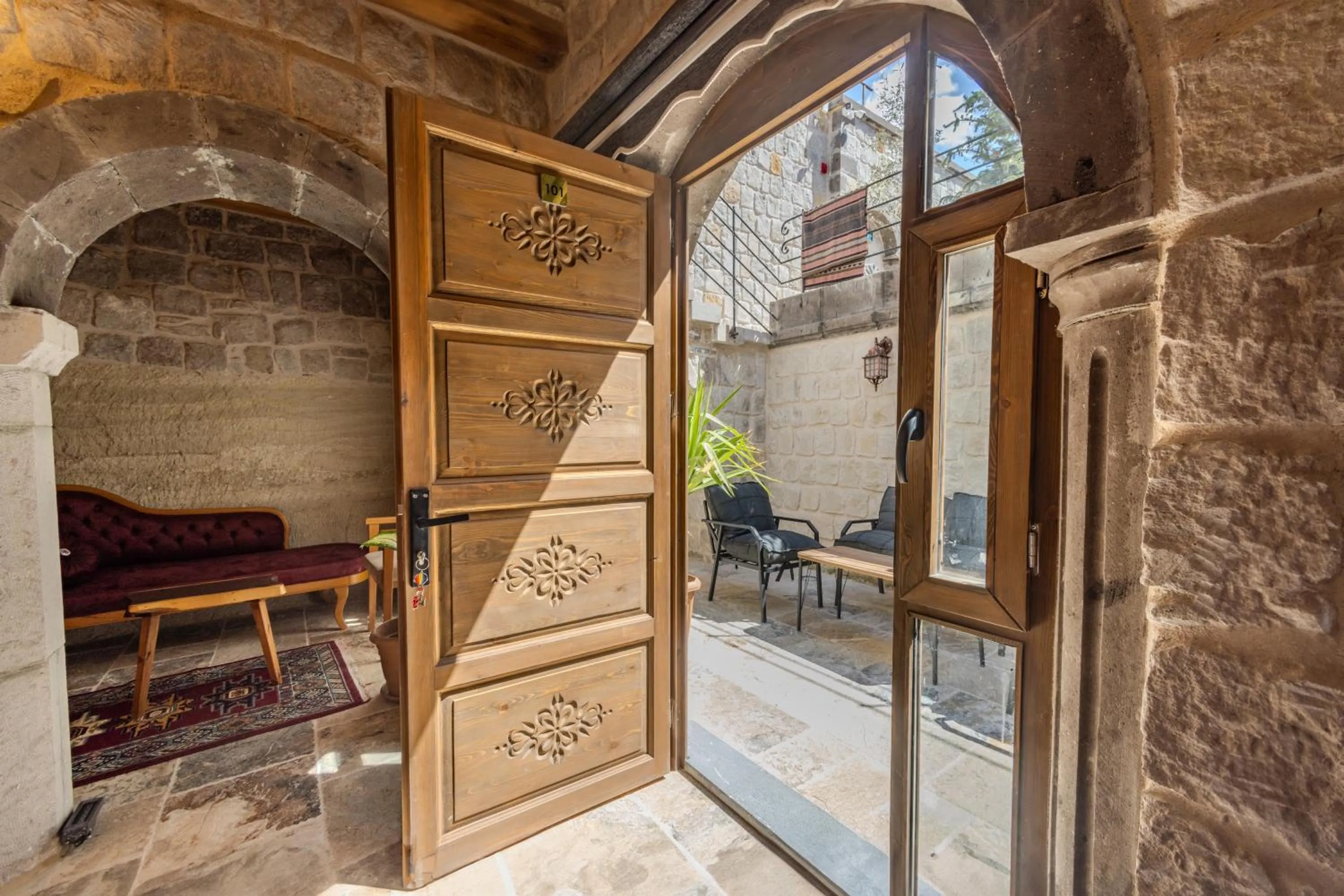 Seating area in Gala Cave Cappadocia
