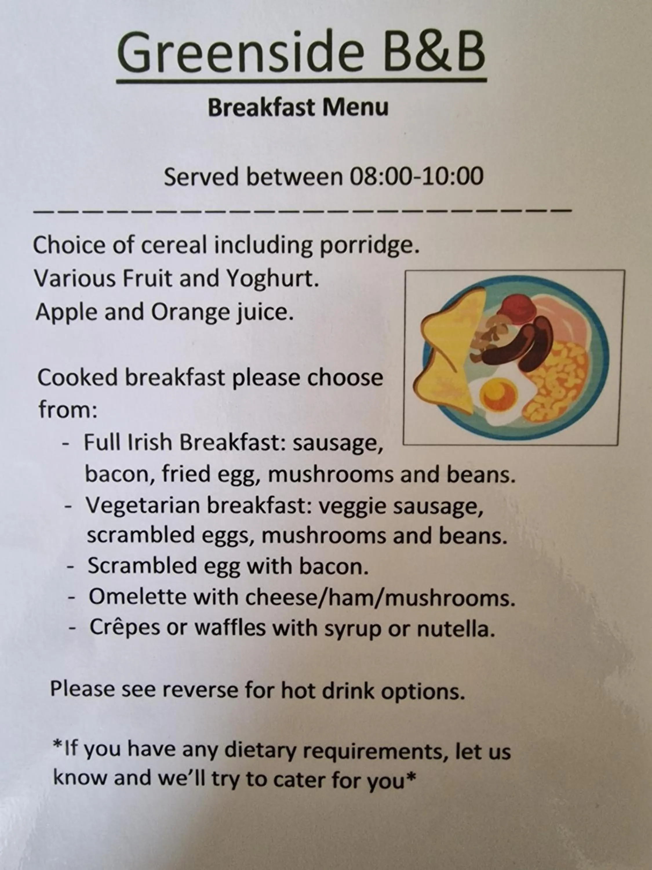 Breakfast in Greenside B&B