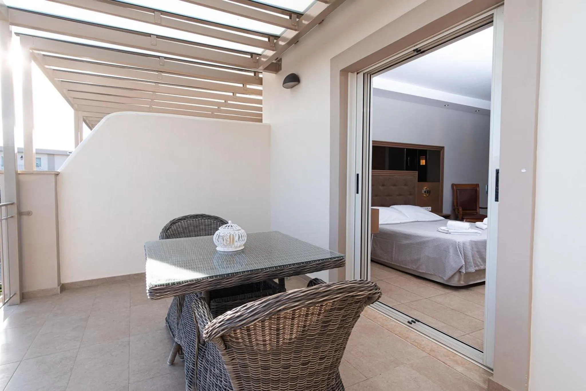 Balcony/Terrace, Bed in Zoe Seaside Resort