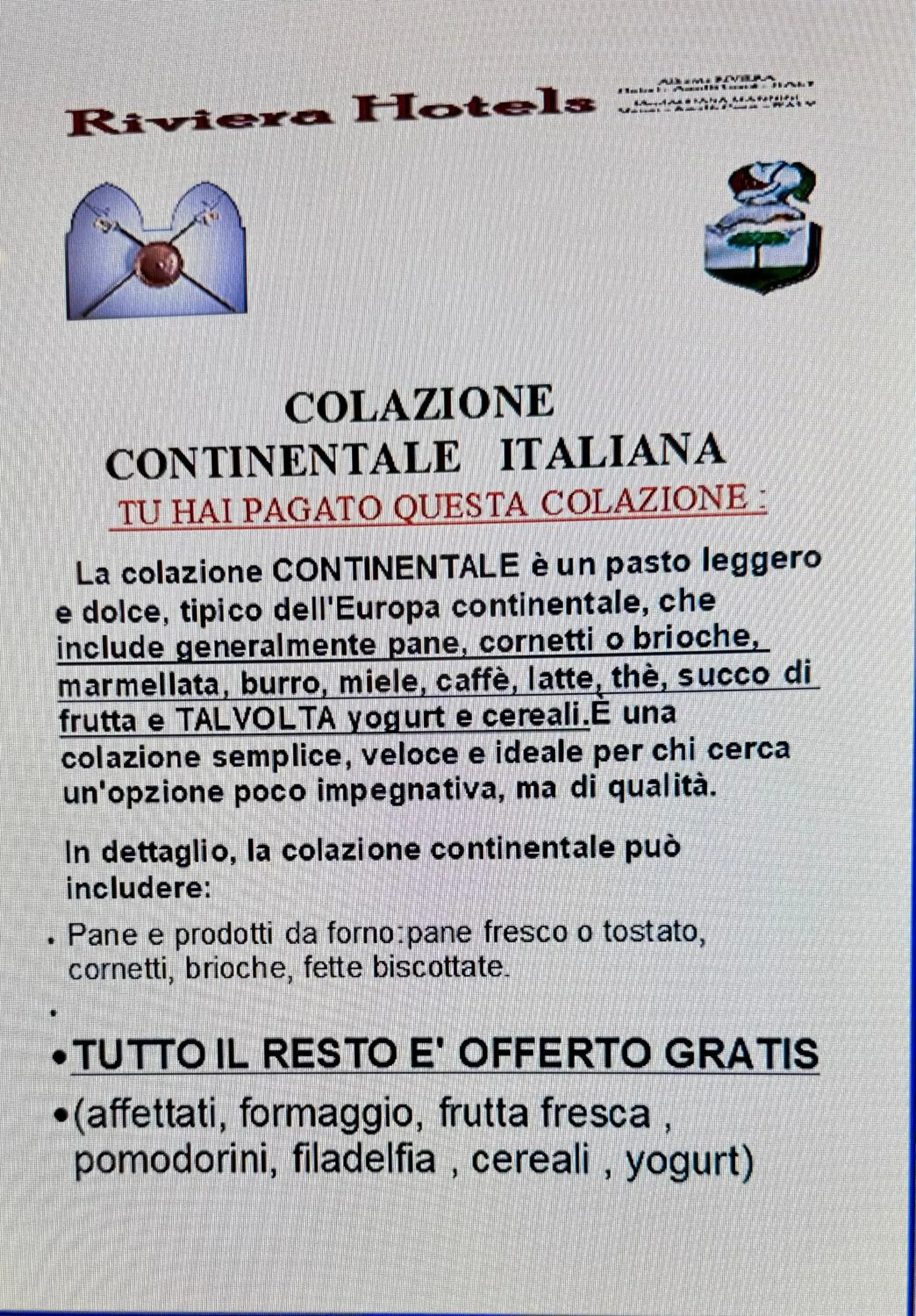 Breakfast in Riviera B&B Rooms