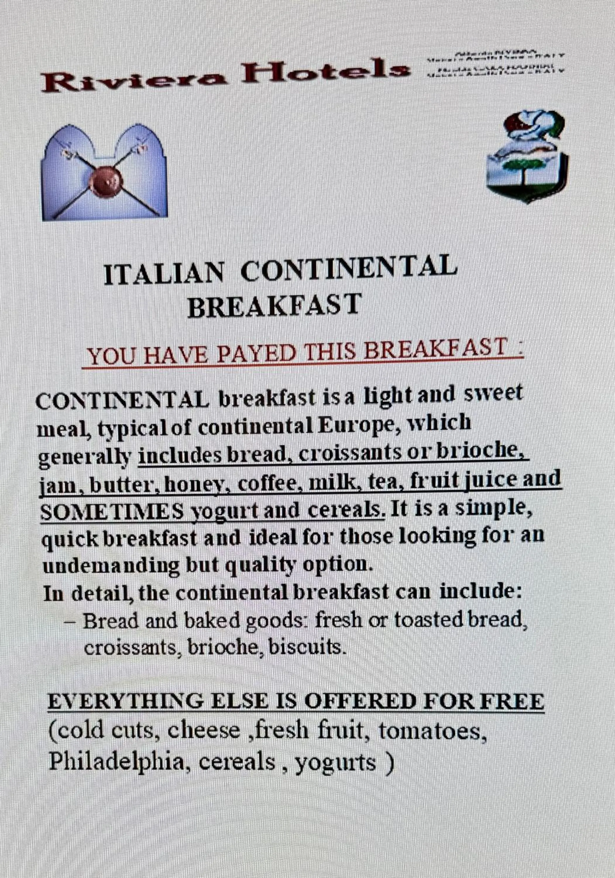 Breakfast in Riviera B&B Rooms