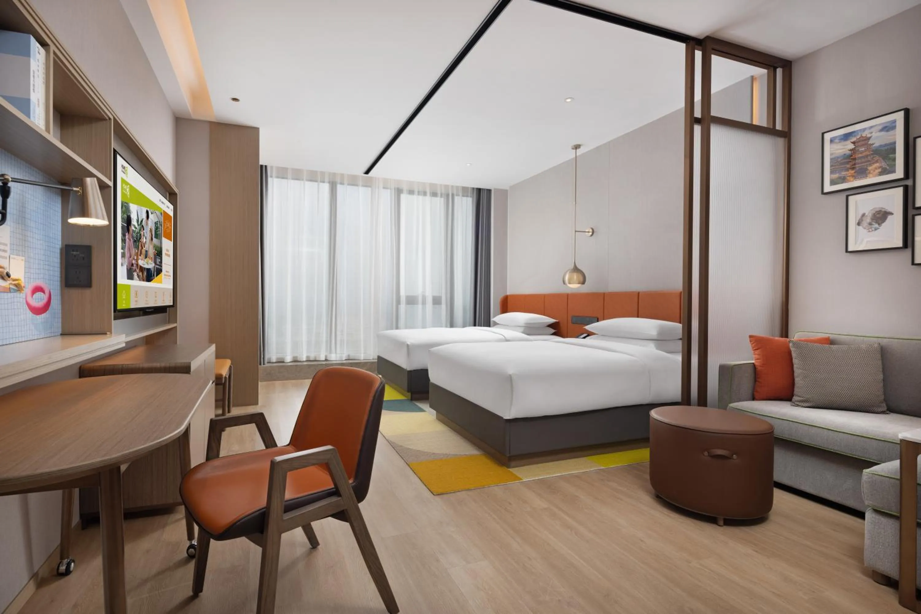 Bed in Home2 Suite by Hilton Yiwu World Trade Center