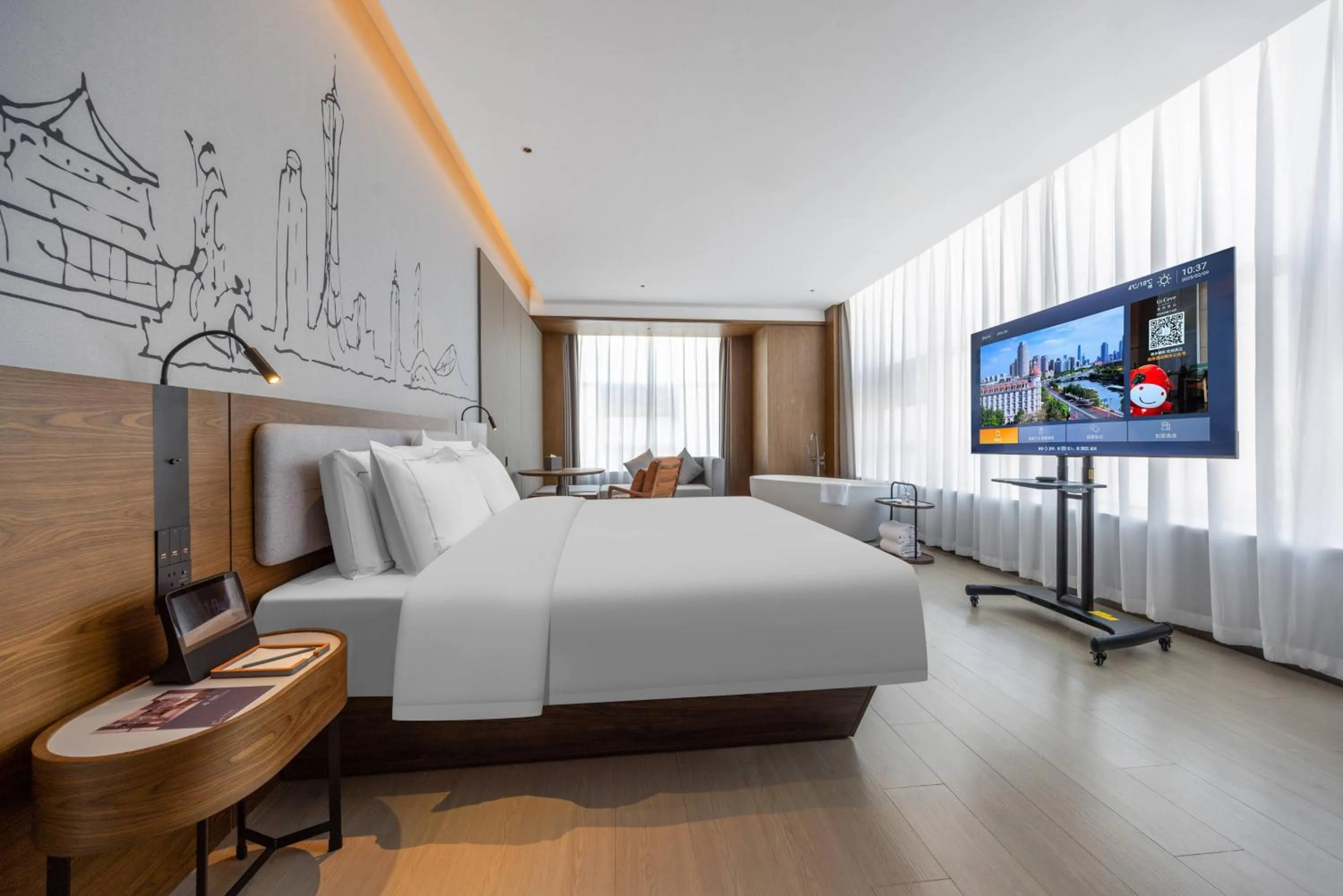 Bed in UrCove By Hyatt Guangzhou Baiyun Airport