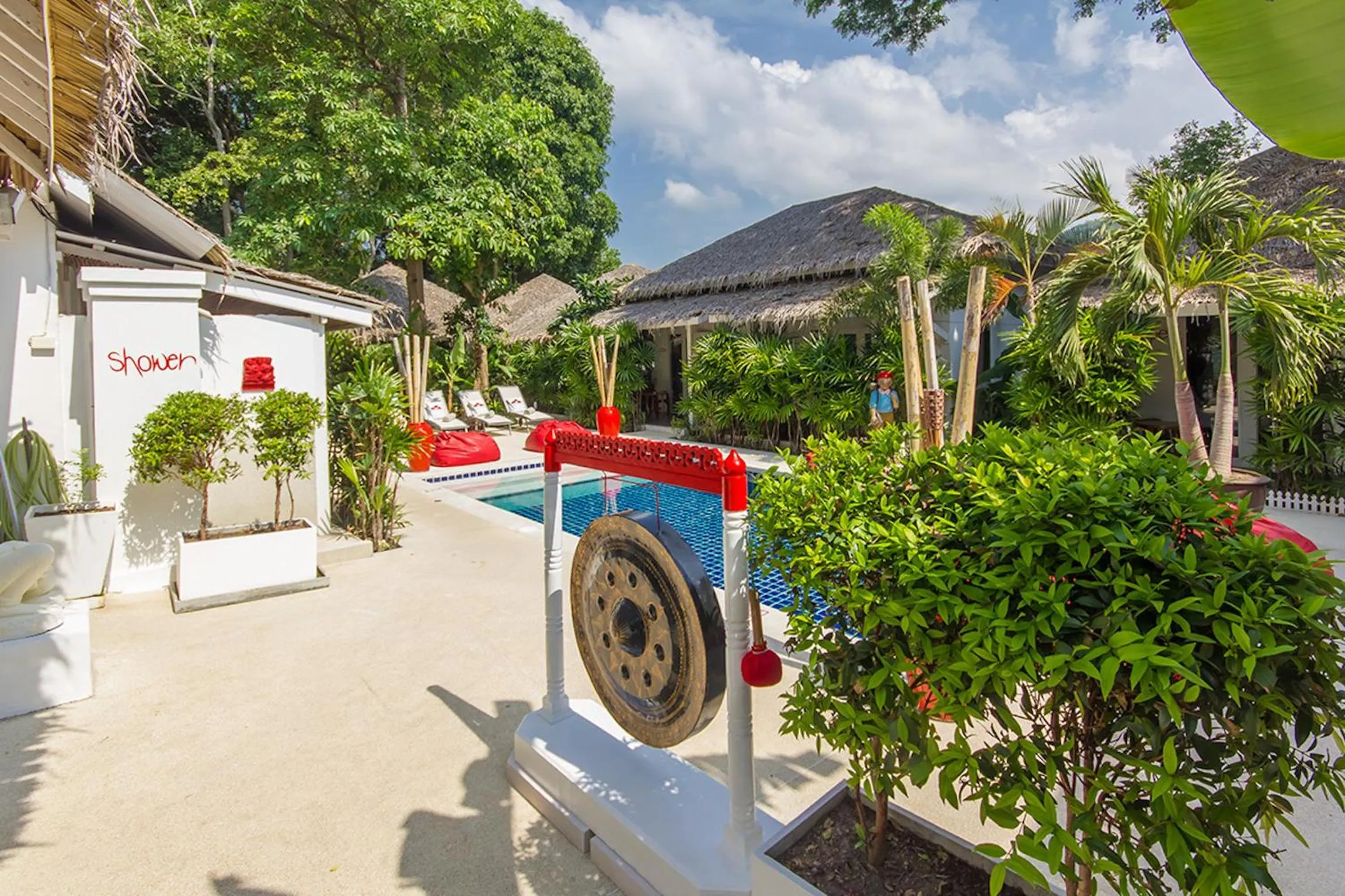 Pool view in The White Cottage