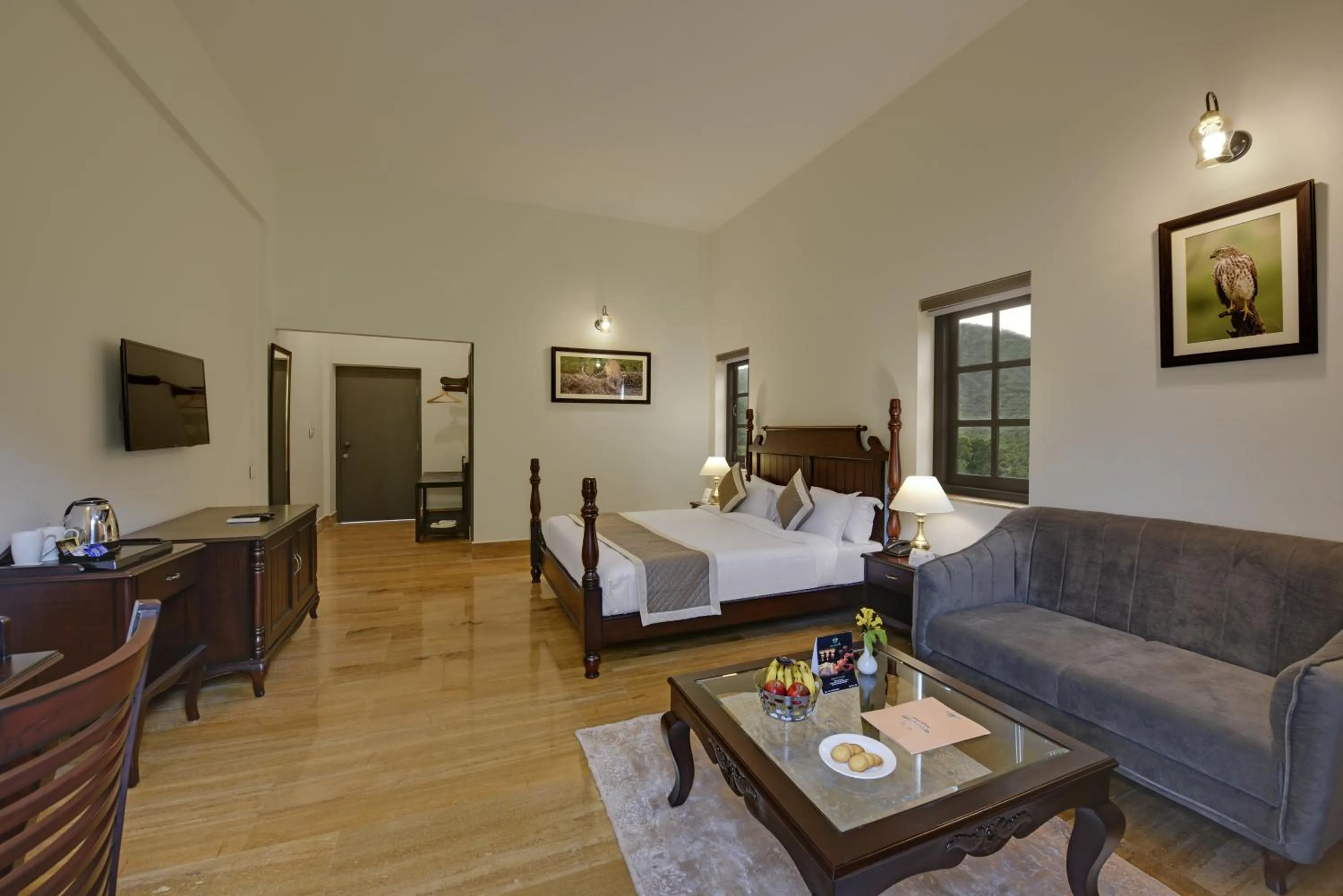 Bed in The Hunting Lodge - Luxury Resort in Udaipur