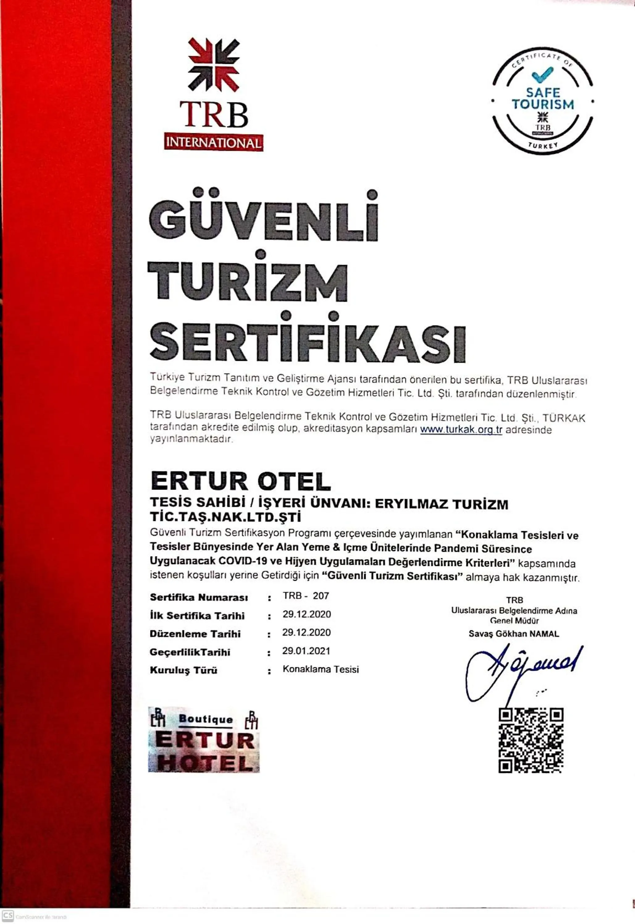 Logo/Certificate/Sign in Butik Ertur Hotel