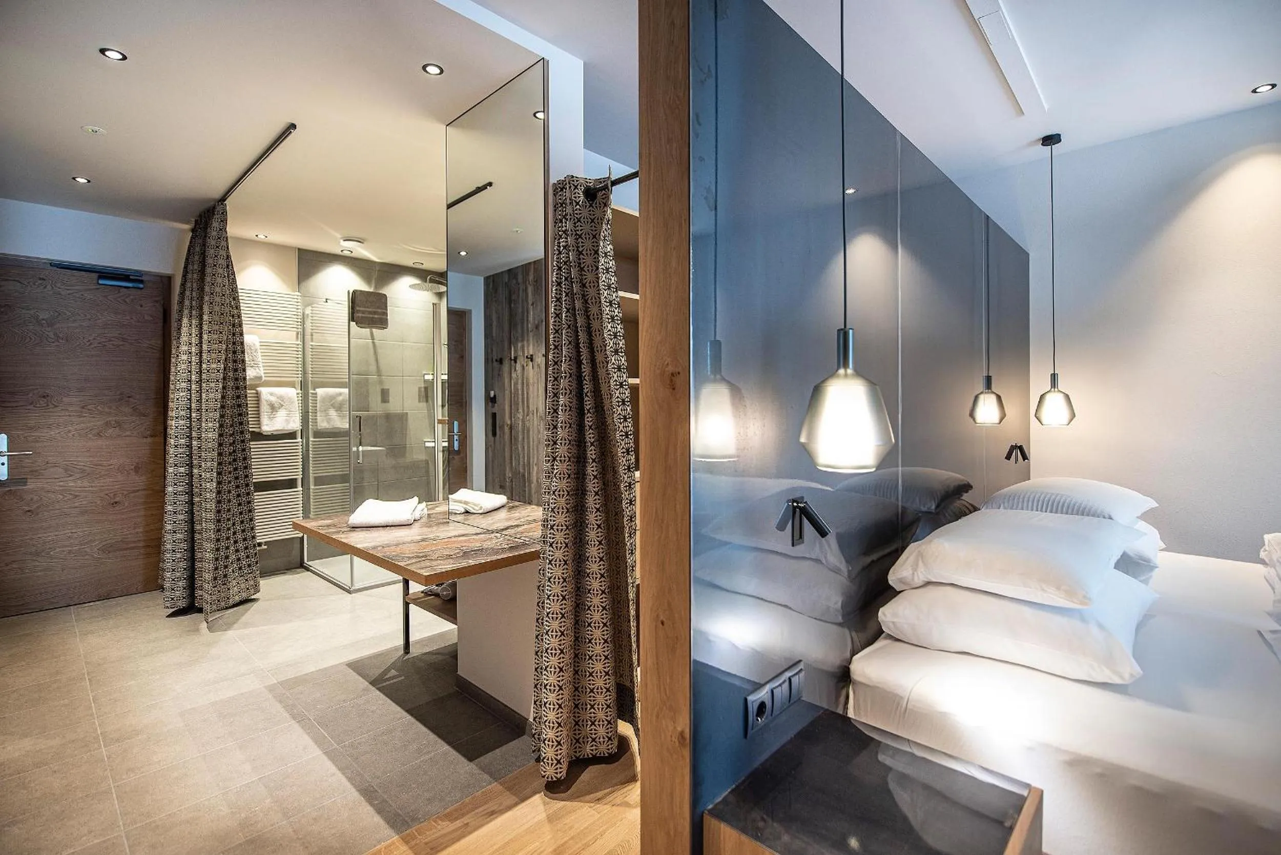 Bathroom, Bed in Vitalpina Hotel Waldhof