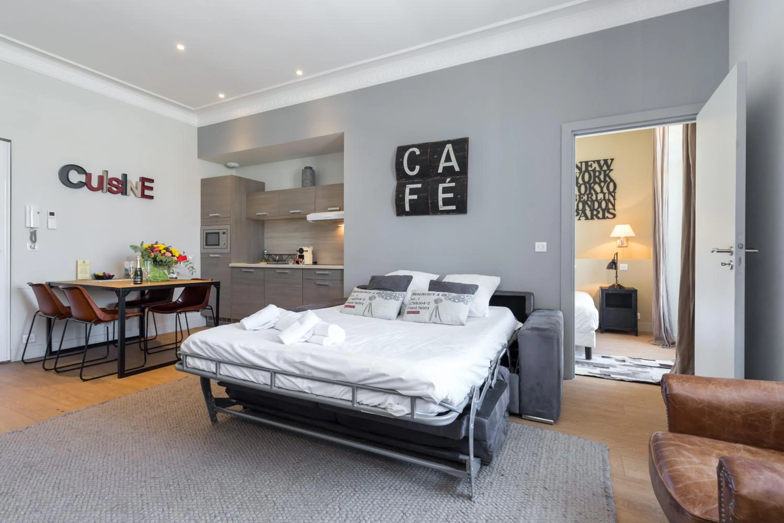 Living room, Bed in Florella Jean Jaures Apartment
