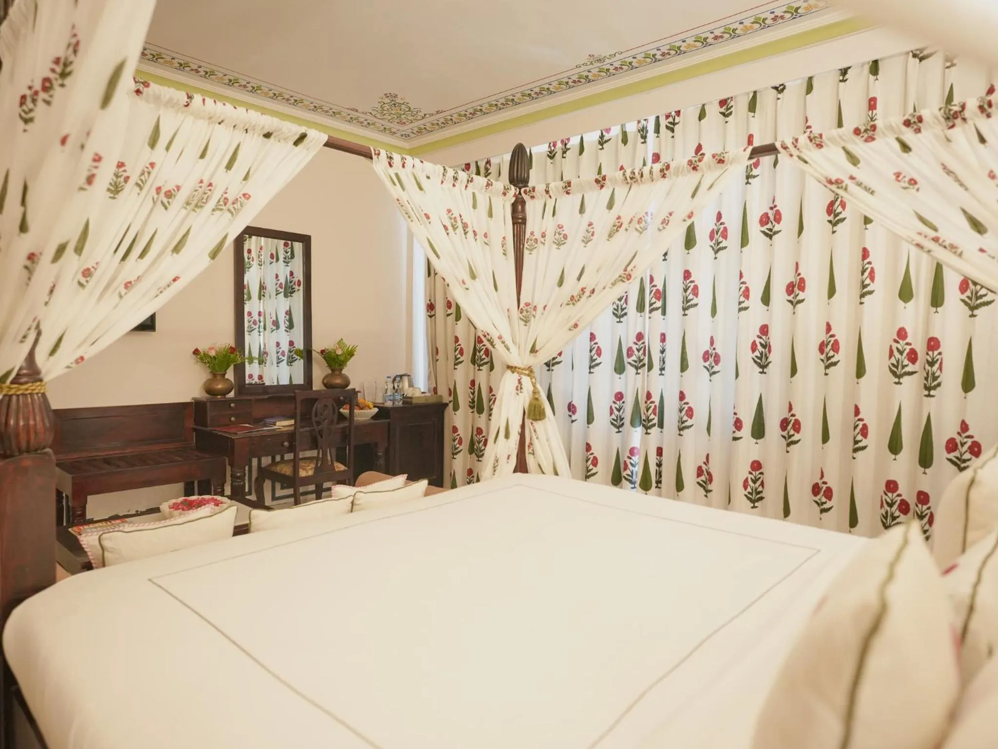 Decorative detail, Bed in Kaner Bagh A Heritage Boutique Hotel