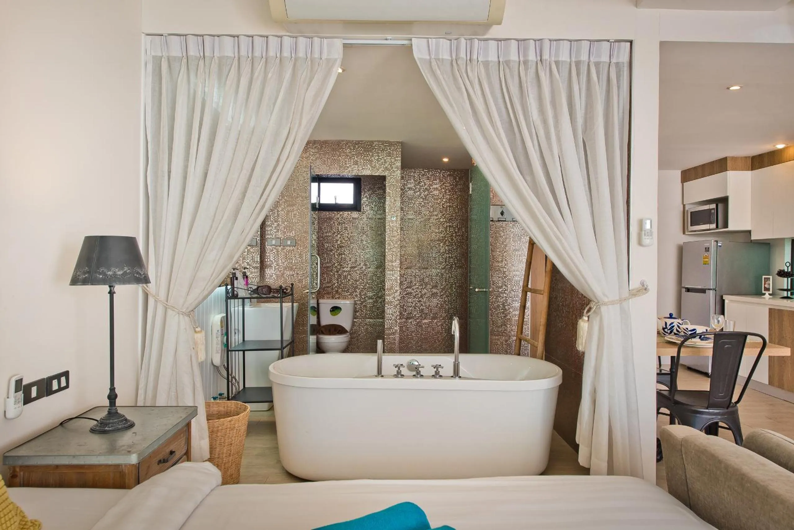 Bathroom, Bed in Tropicana Pool Villa