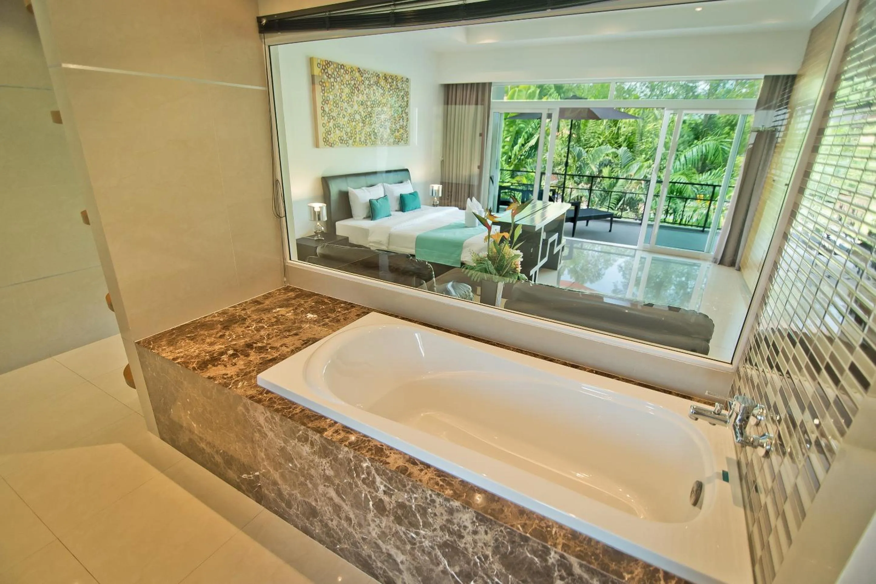 Bathroom, Bed in Tropicana Pool Villa