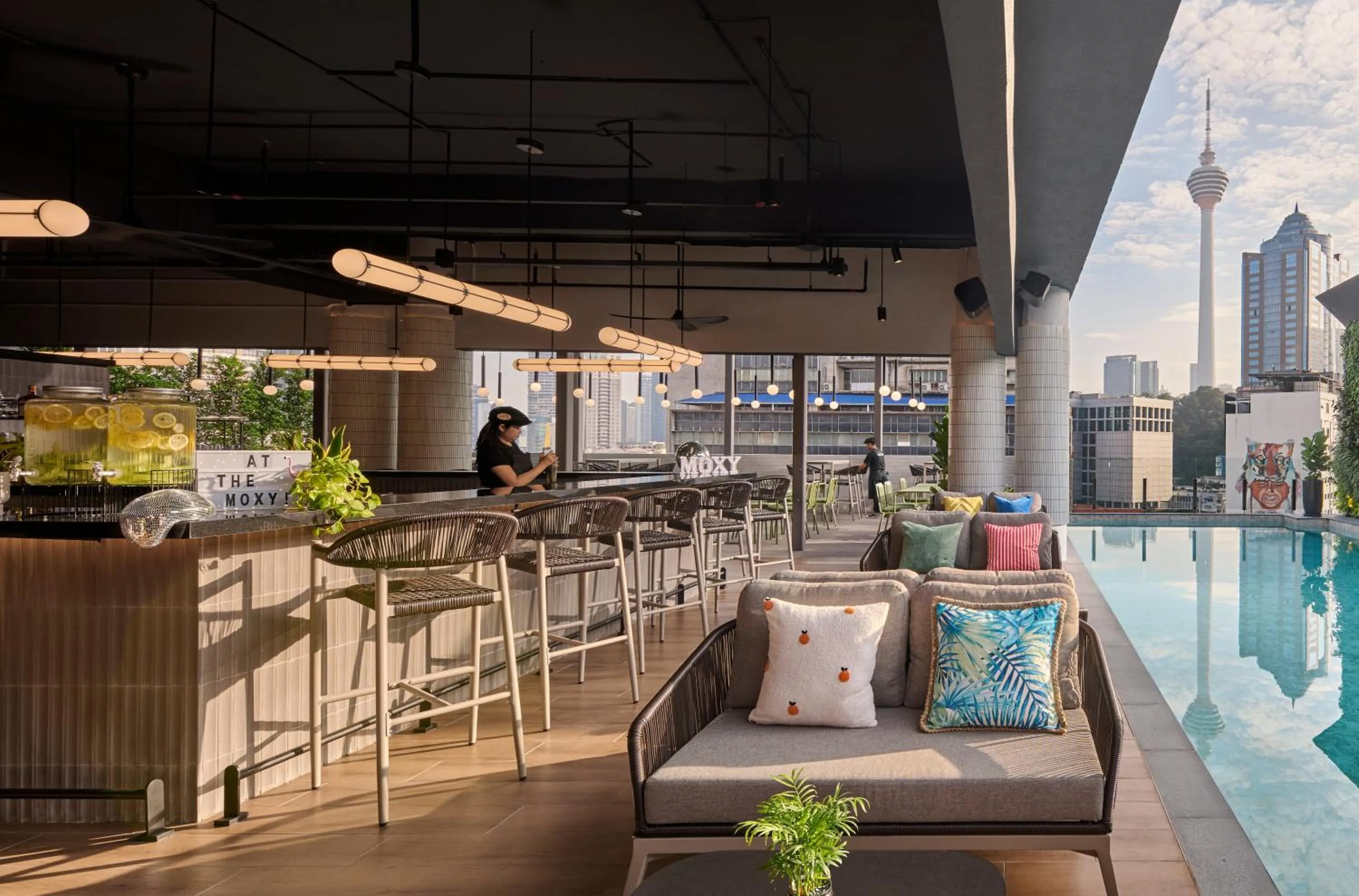 Seating area in Moxy Kuala Lumpur Chinatown