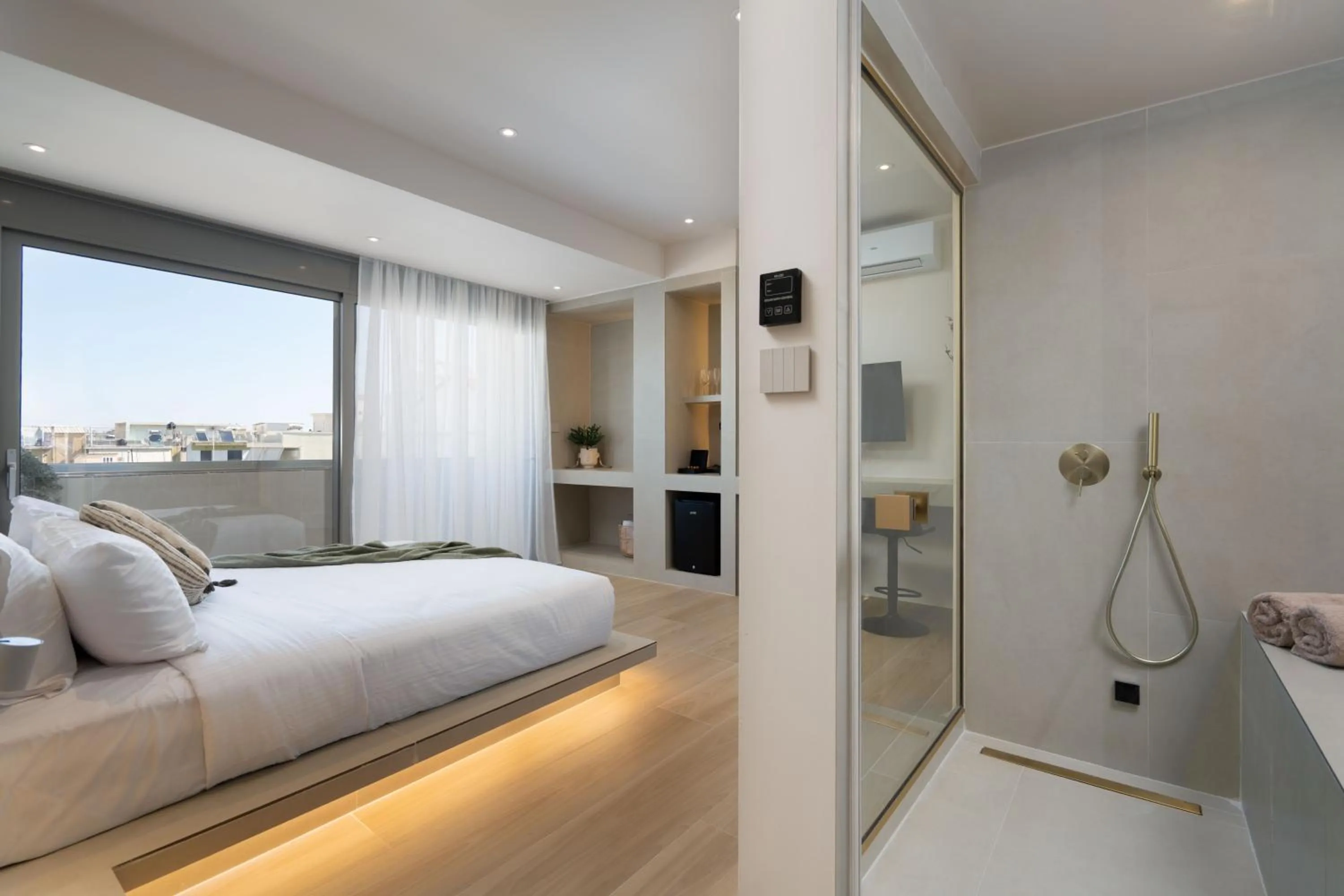 Shower, Bed in Selected Suites