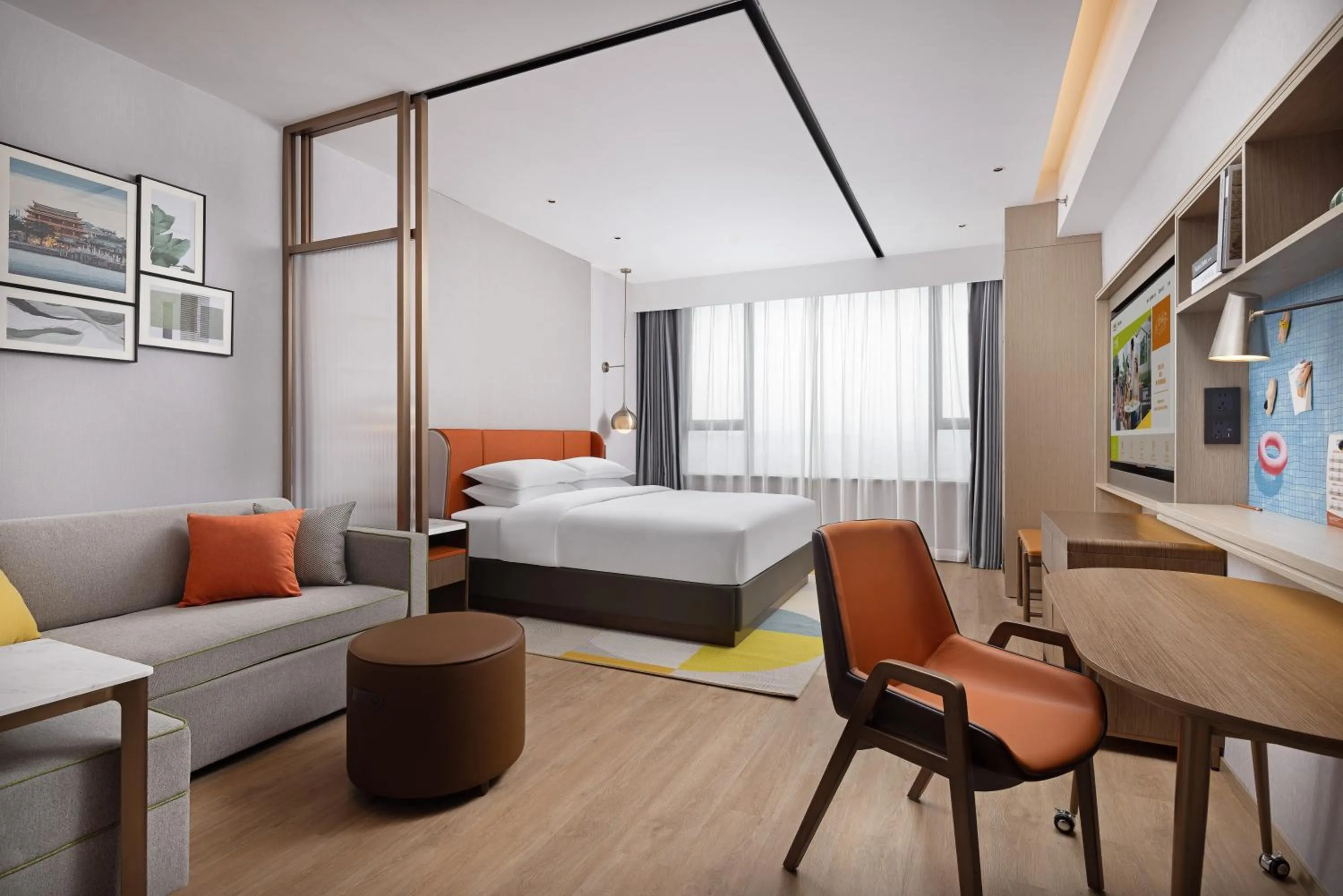 Seating area, Bed in Home2 Suite by Hilton Chaozhou