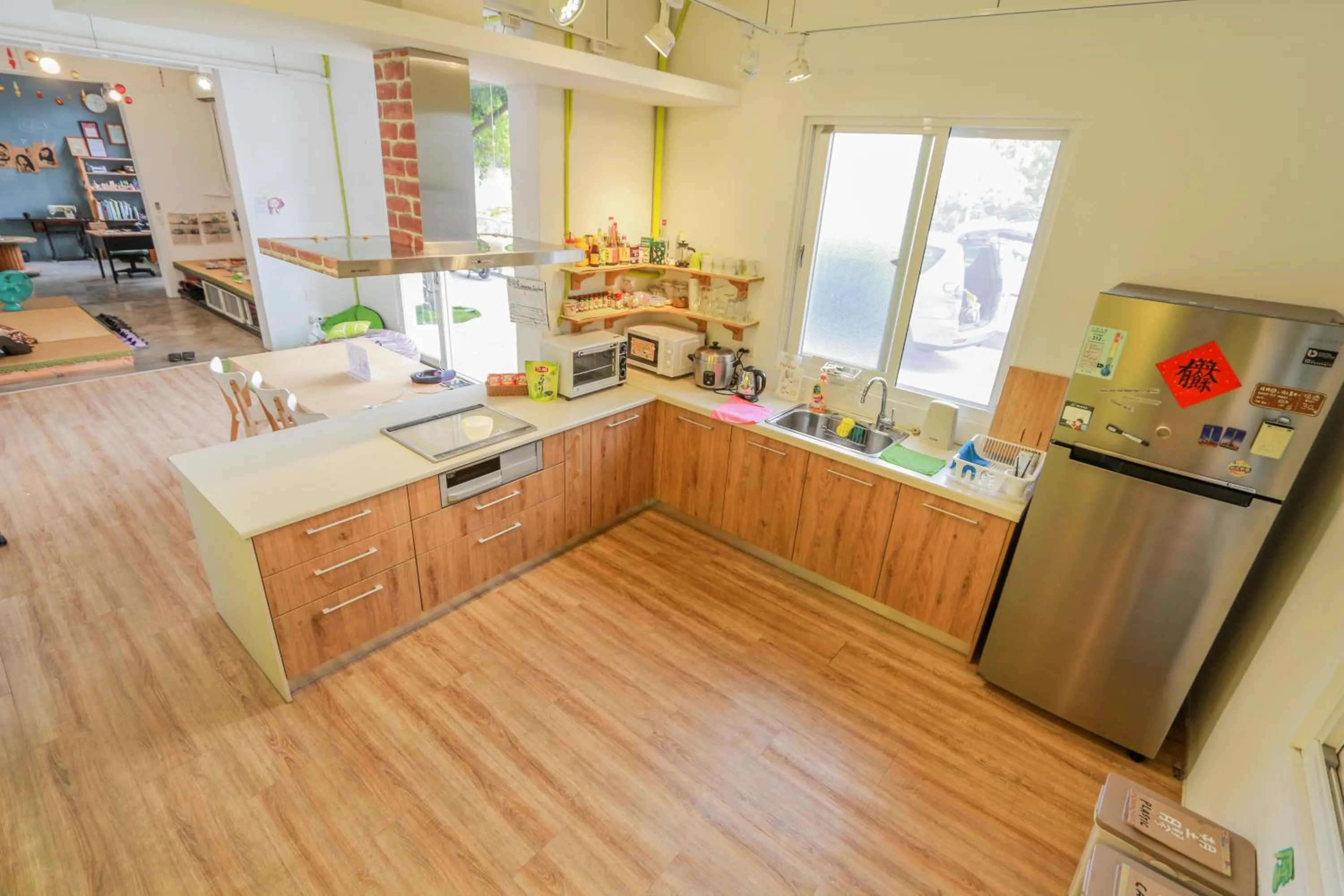 Communal kitchen in T-Life Hostel