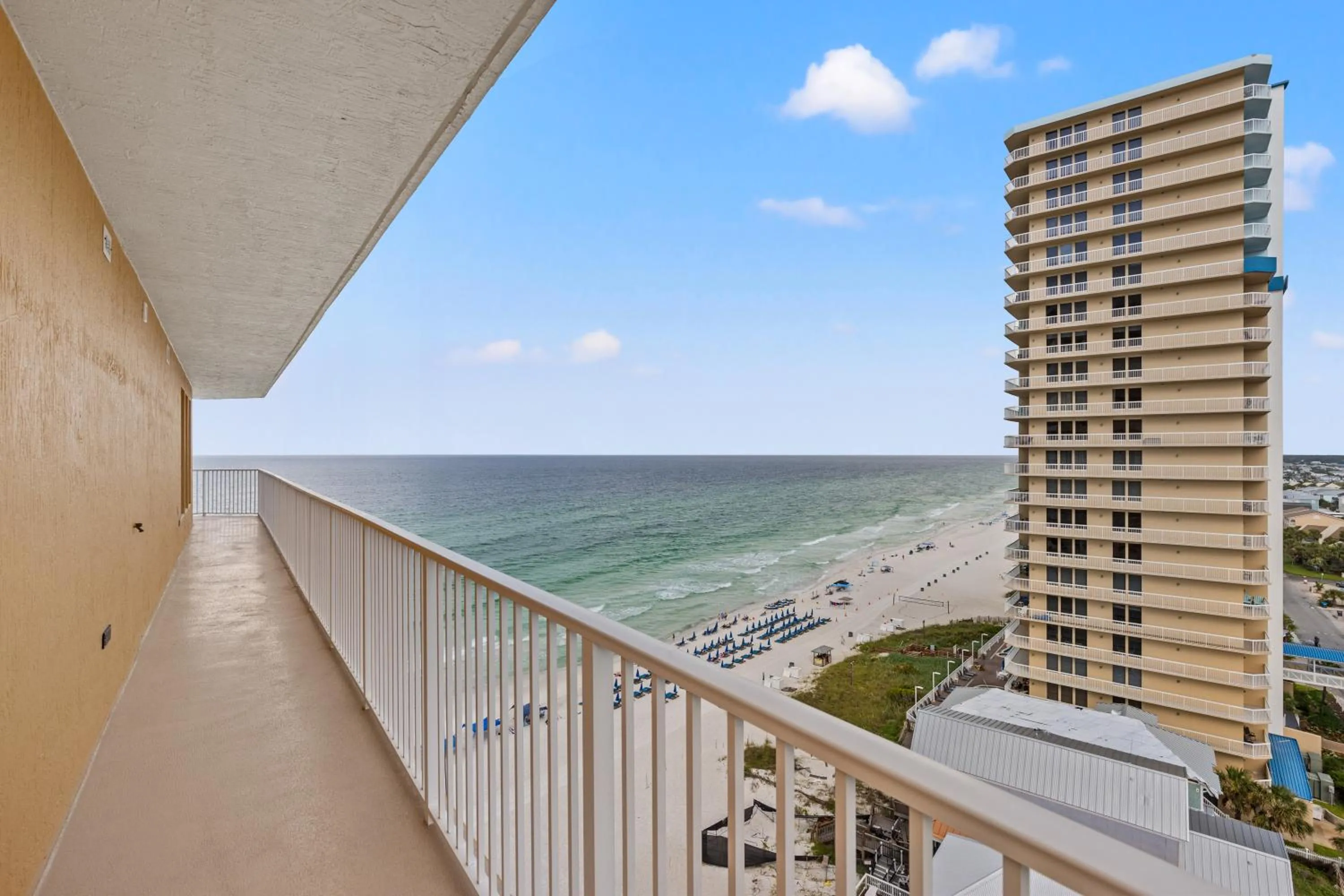Balcony/Terrace in Treasure Shores–3BR Beachfront Corner Unit sleeps 8 with Stunning Gulf Views!