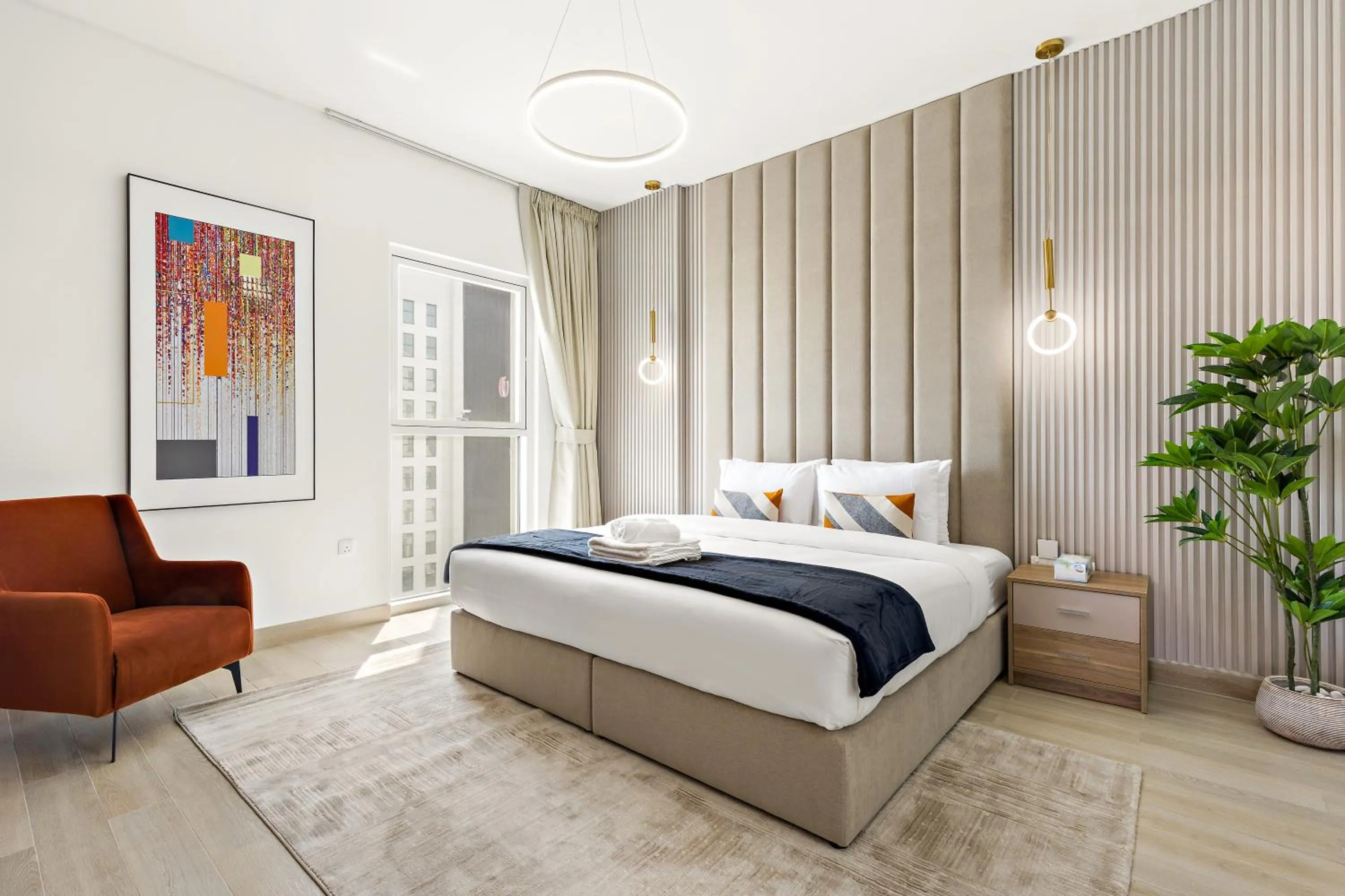 Bedroom, Bed in Desert Key - Perfectly Located Yas Island Premier Apts