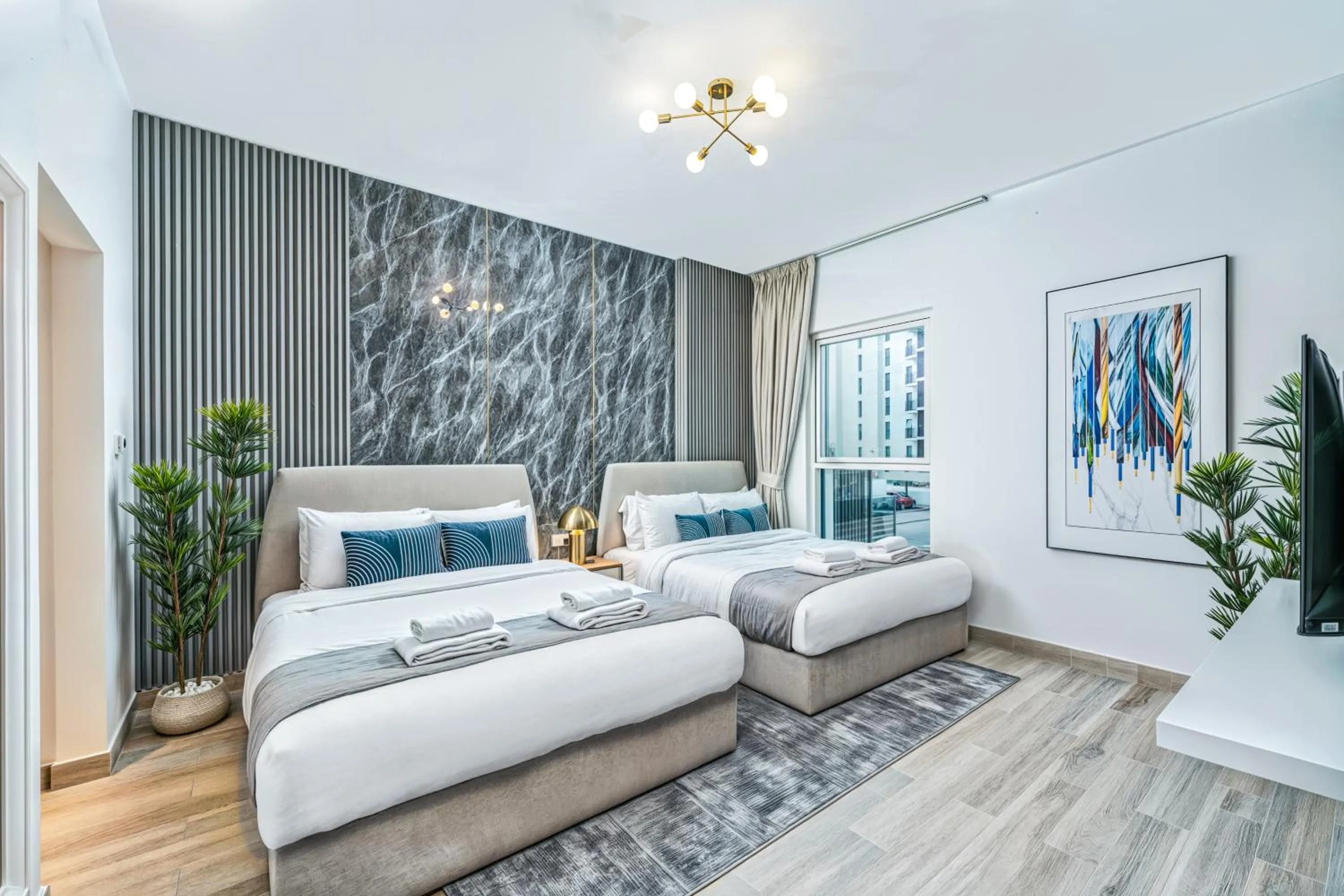 Bedroom, Bed in Desert Key - Perfectly Located Yas Island Premier Apts