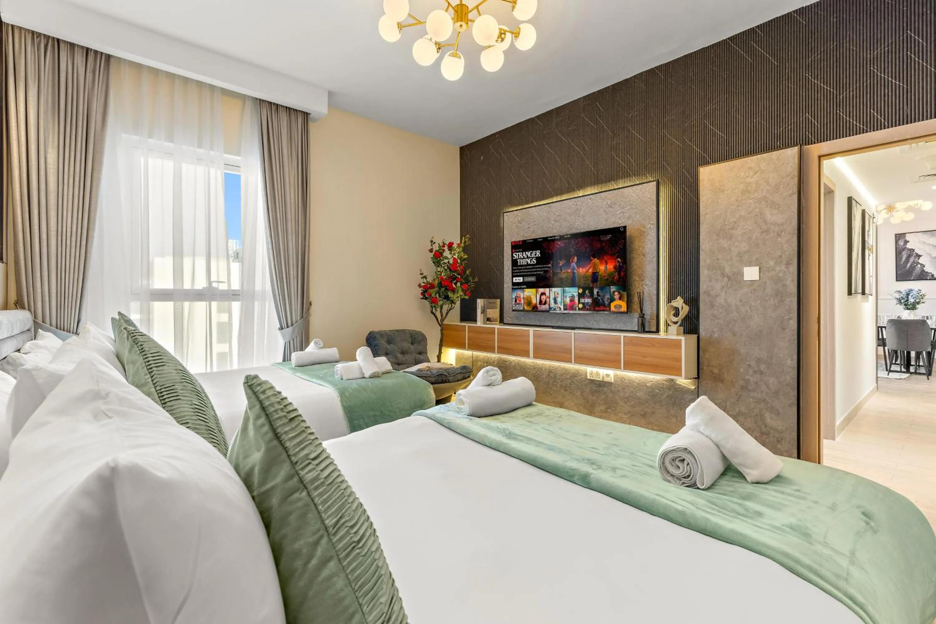 Bedroom, Bed in Desert Key - Perfectly Located Yas Island Premier Apts