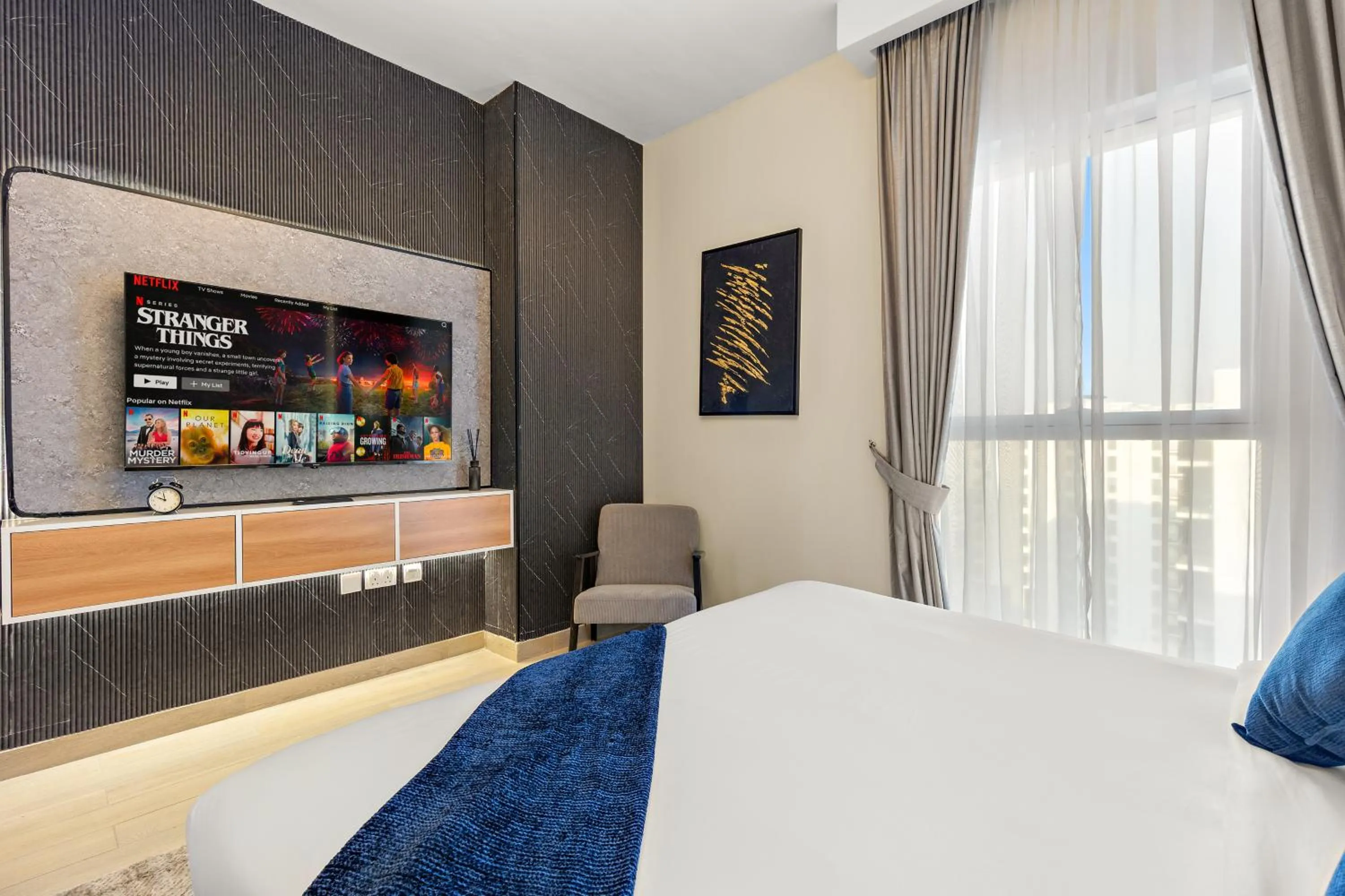 Bedroom, Bed in Desert Key - Perfectly Located Yas Island Premier Apts