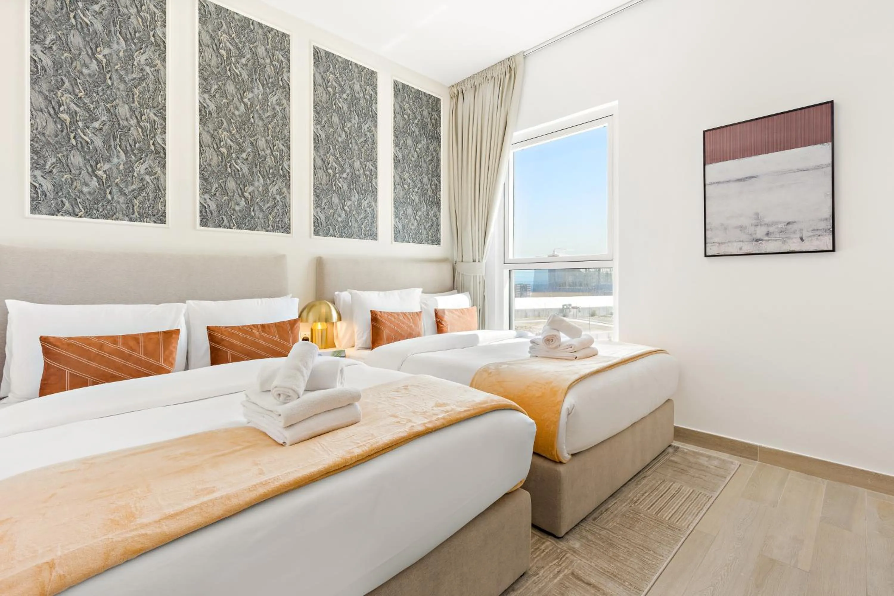 Bedroom, Bed in Desert Key - Perfectly Located Yas Island Premier Apts