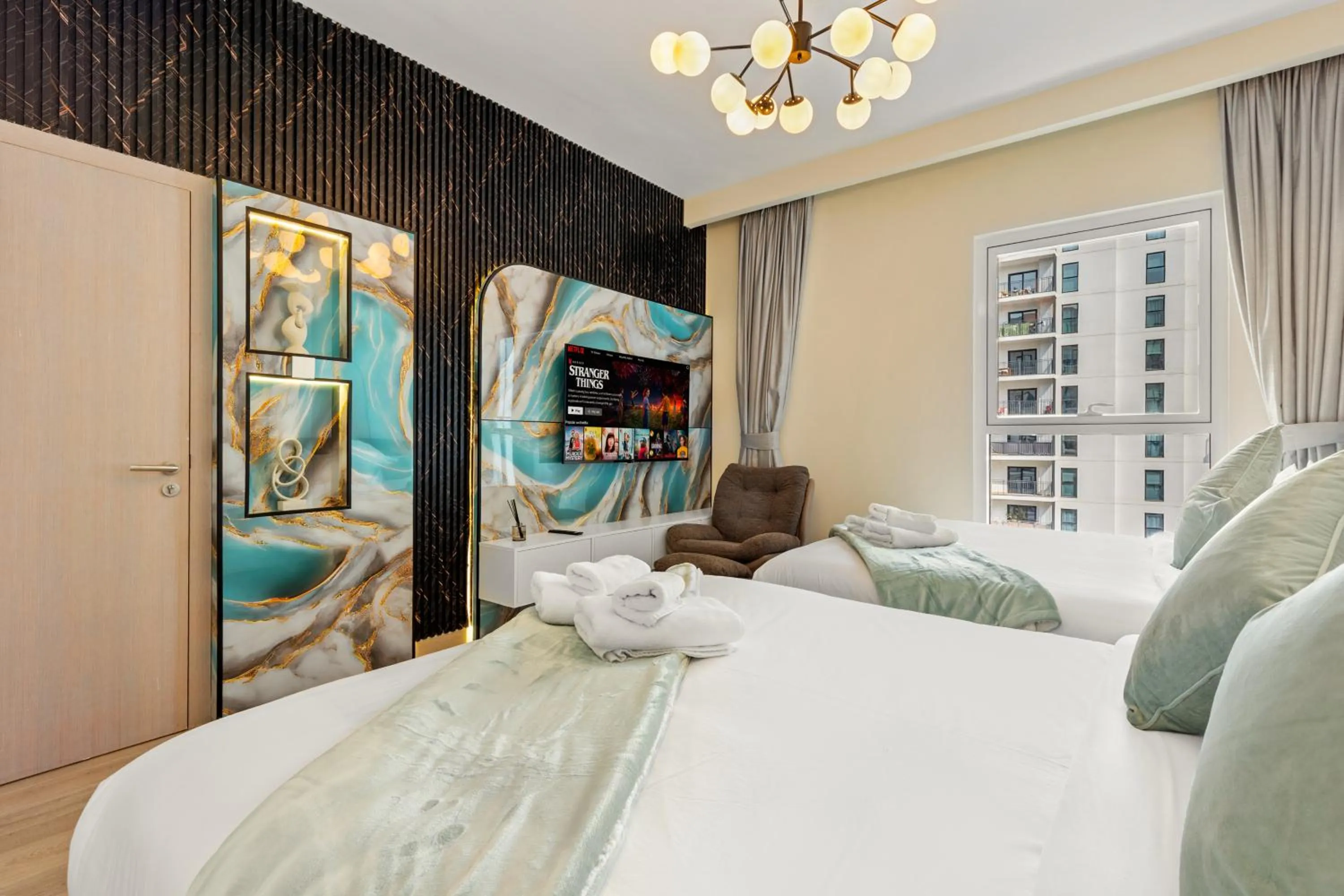 Bedroom, Bed in Desert Key - Perfectly Located Yas Island Premier Apts