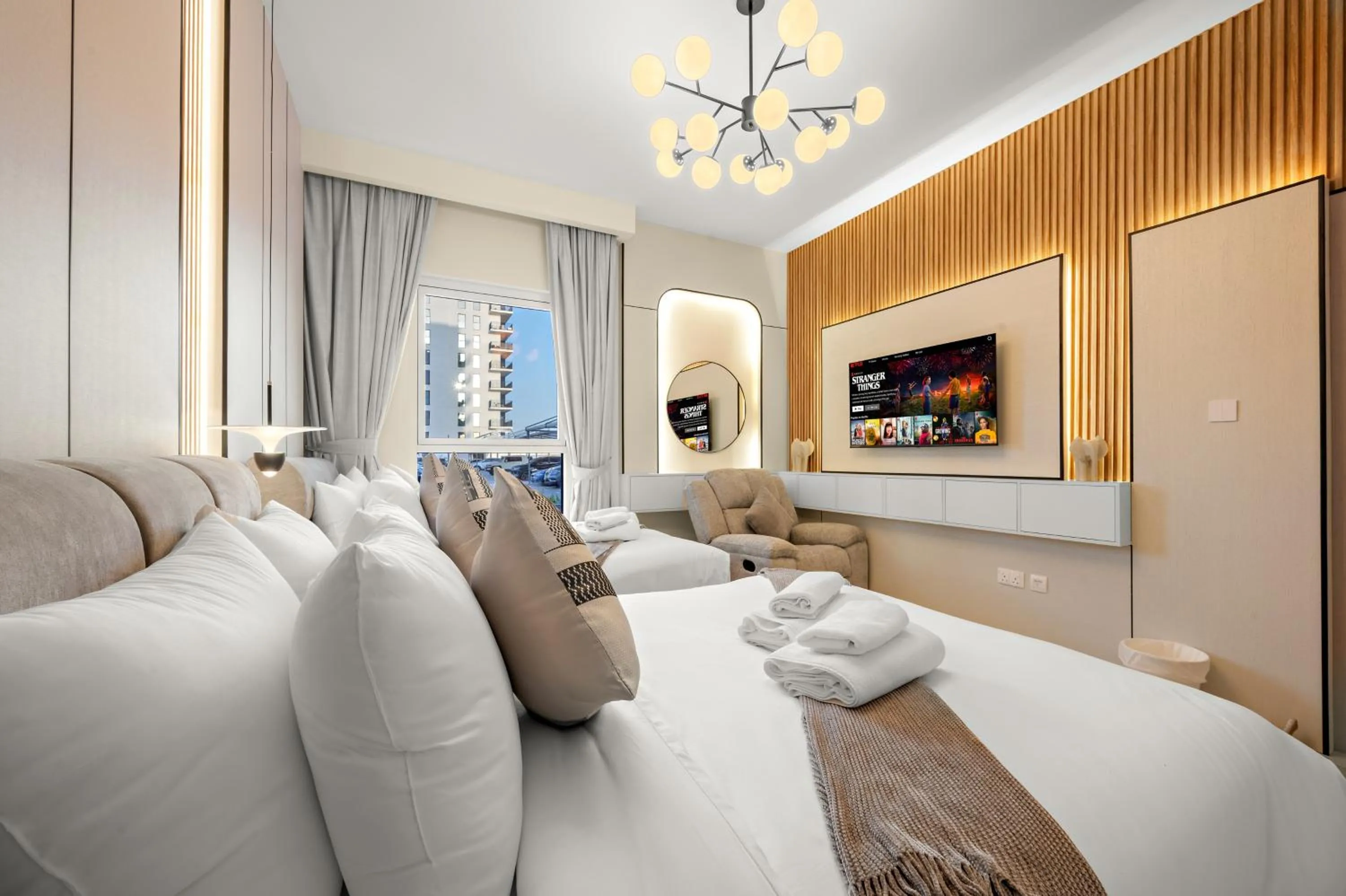 Bedroom, Bed in Desert Key - Perfectly Located Yas Island Premier Apts