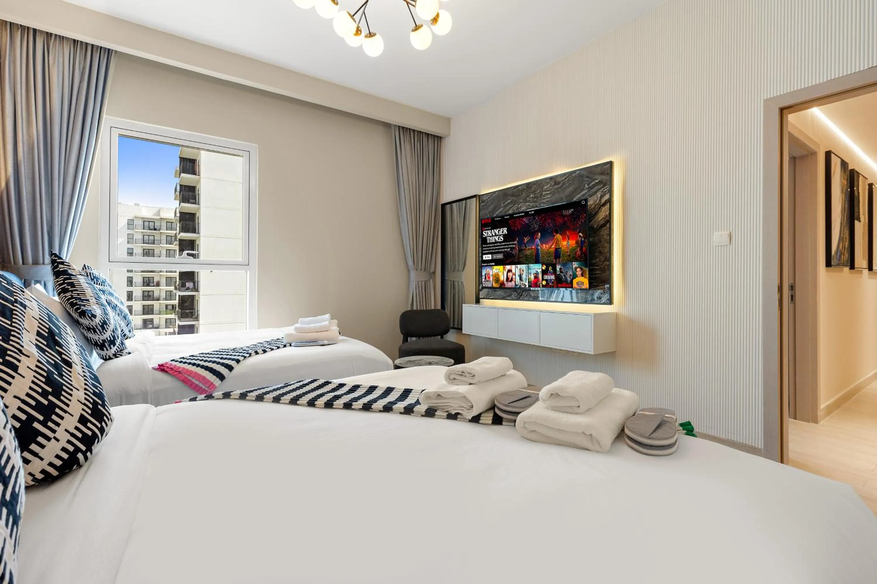 Bedroom, Bed in Desert Key - Perfectly Located Yas Island Premier Apts