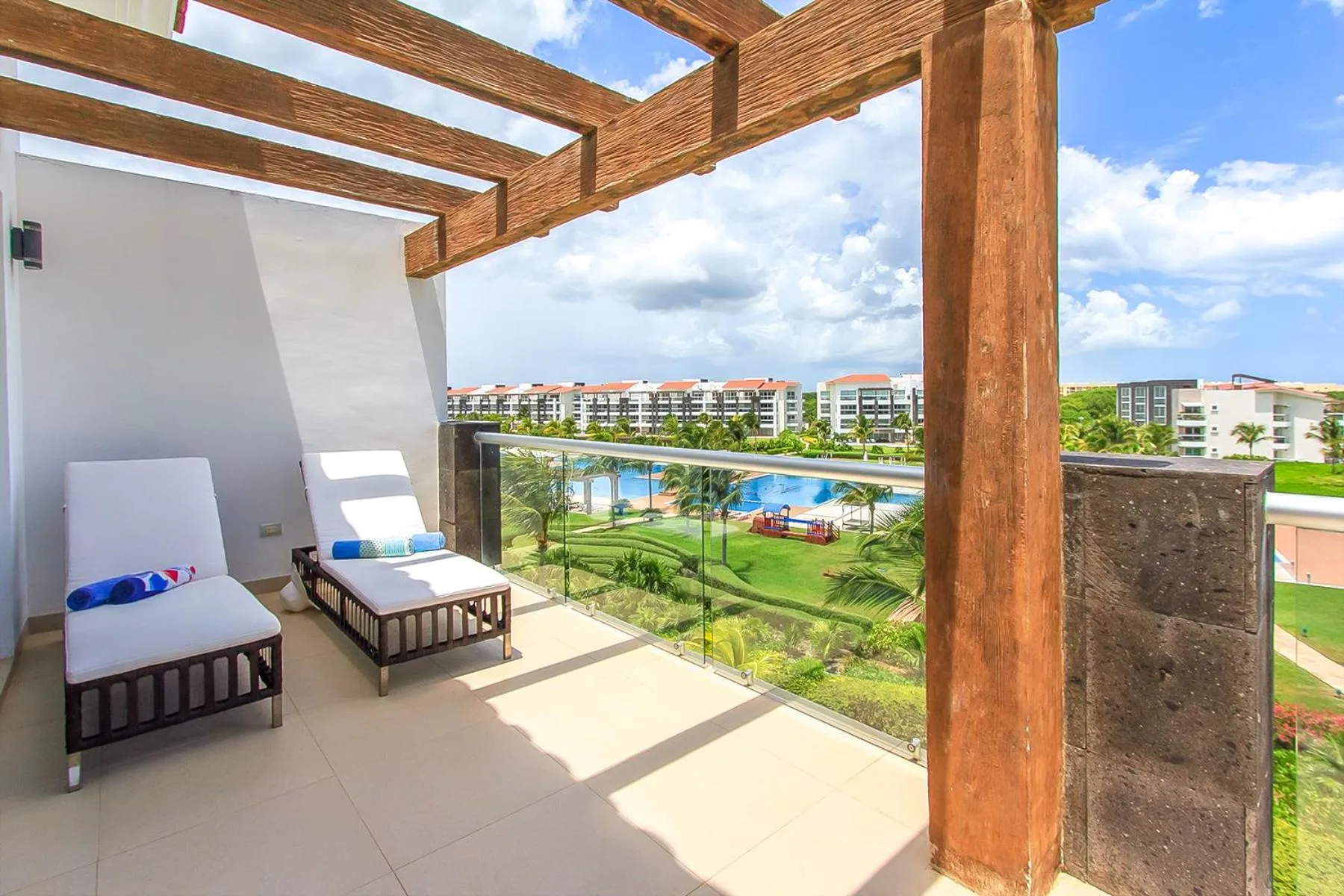 Patio in Luxury Condos at Mareazul Beachfront Complex with Resort-Style Amenities