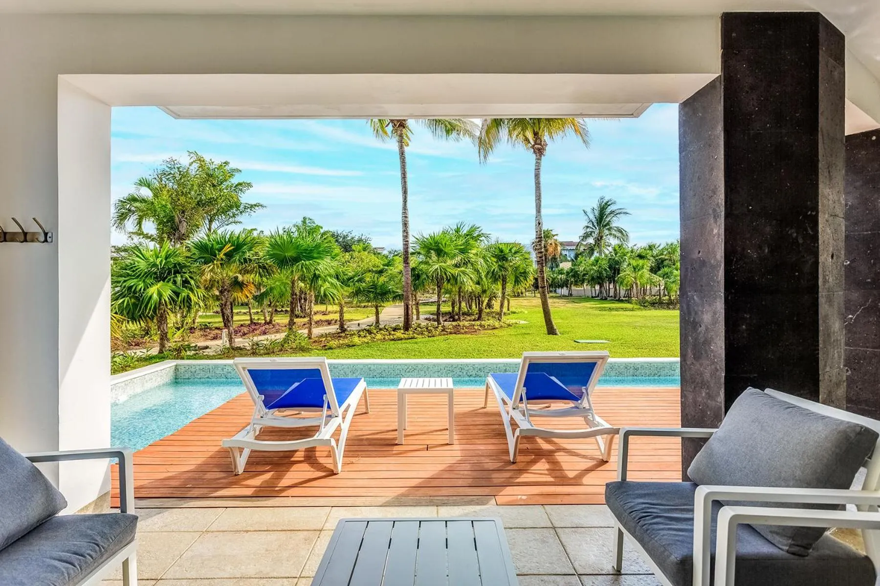 Patio in Luxury Condos at Mareazul Beachfront Complex with Resort-Style Amenities
