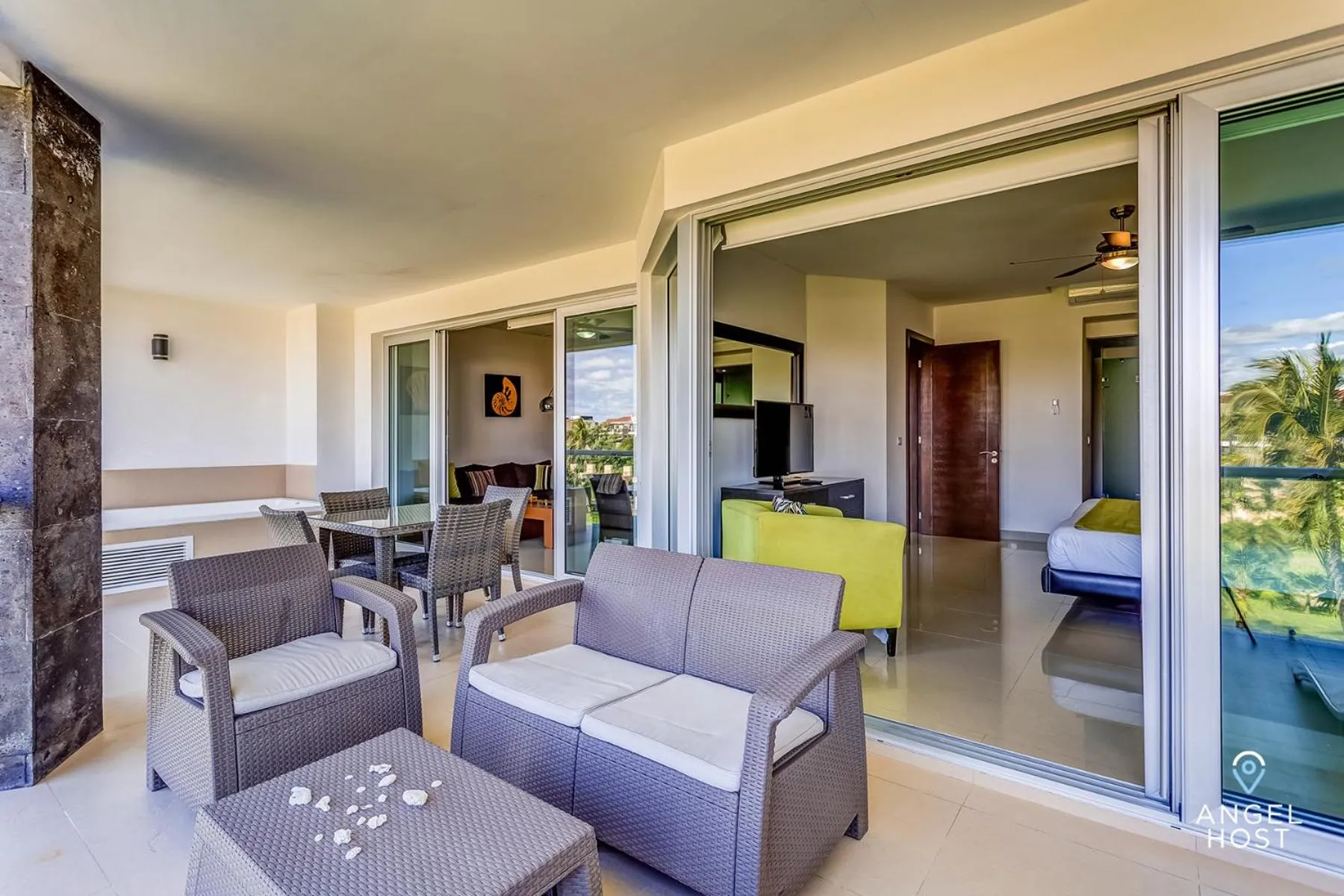 Patio in Luxury Condos at Mareazul Beachfront Complex with Resort-Style Amenities