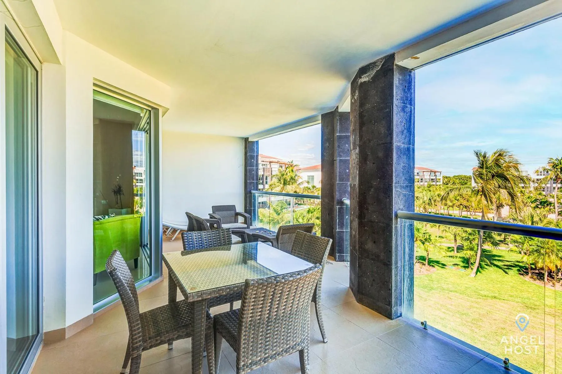 Patio in Luxury Condos at Mareazul Beachfront Complex with Resort-Style Amenities