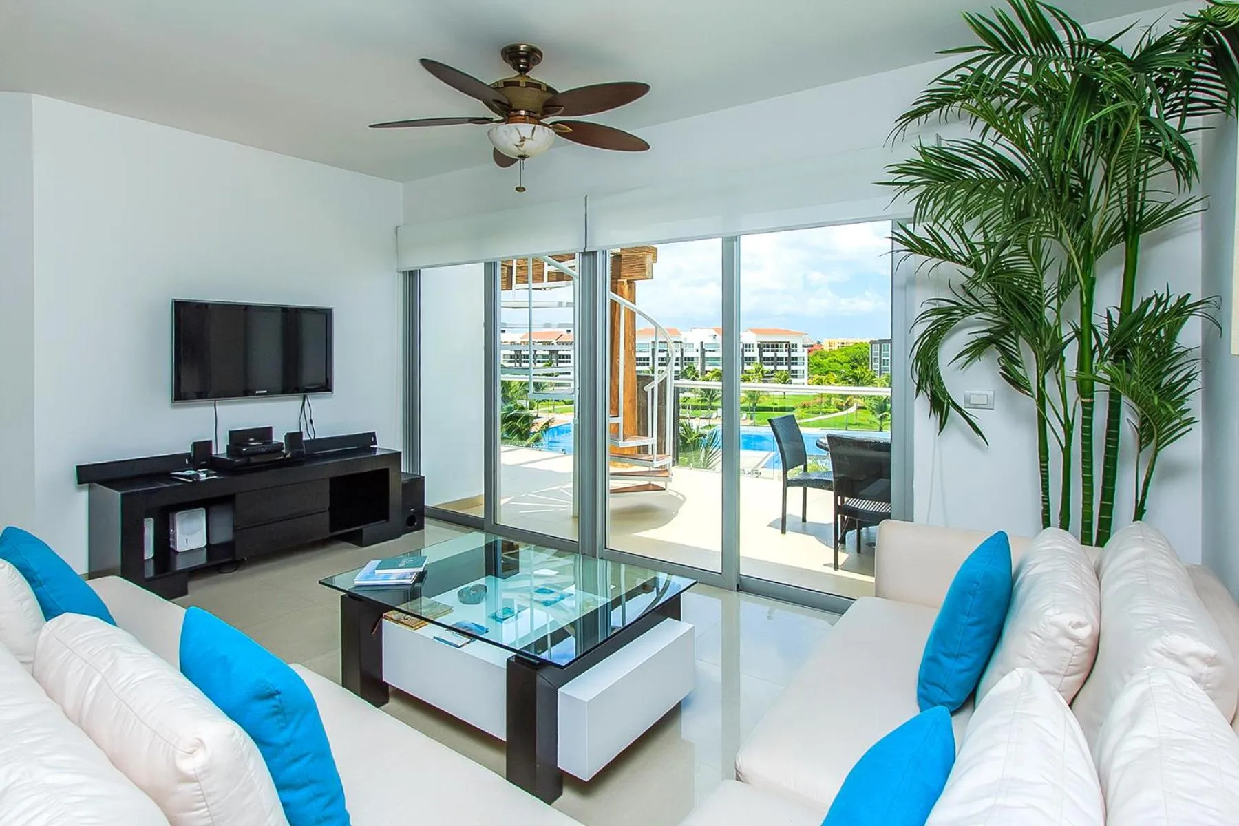 Patio in Luxury Condos at Mareazul Beachfront Complex with Resort-Style Amenities
