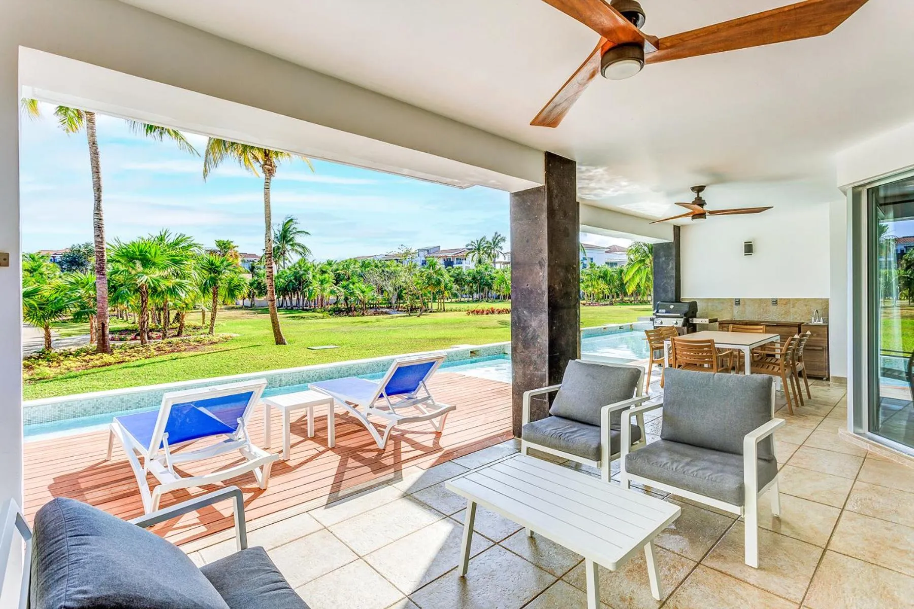 Patio in Luxury Condos at Mareazul Beachfront Complex with Resort-Style Amenities
