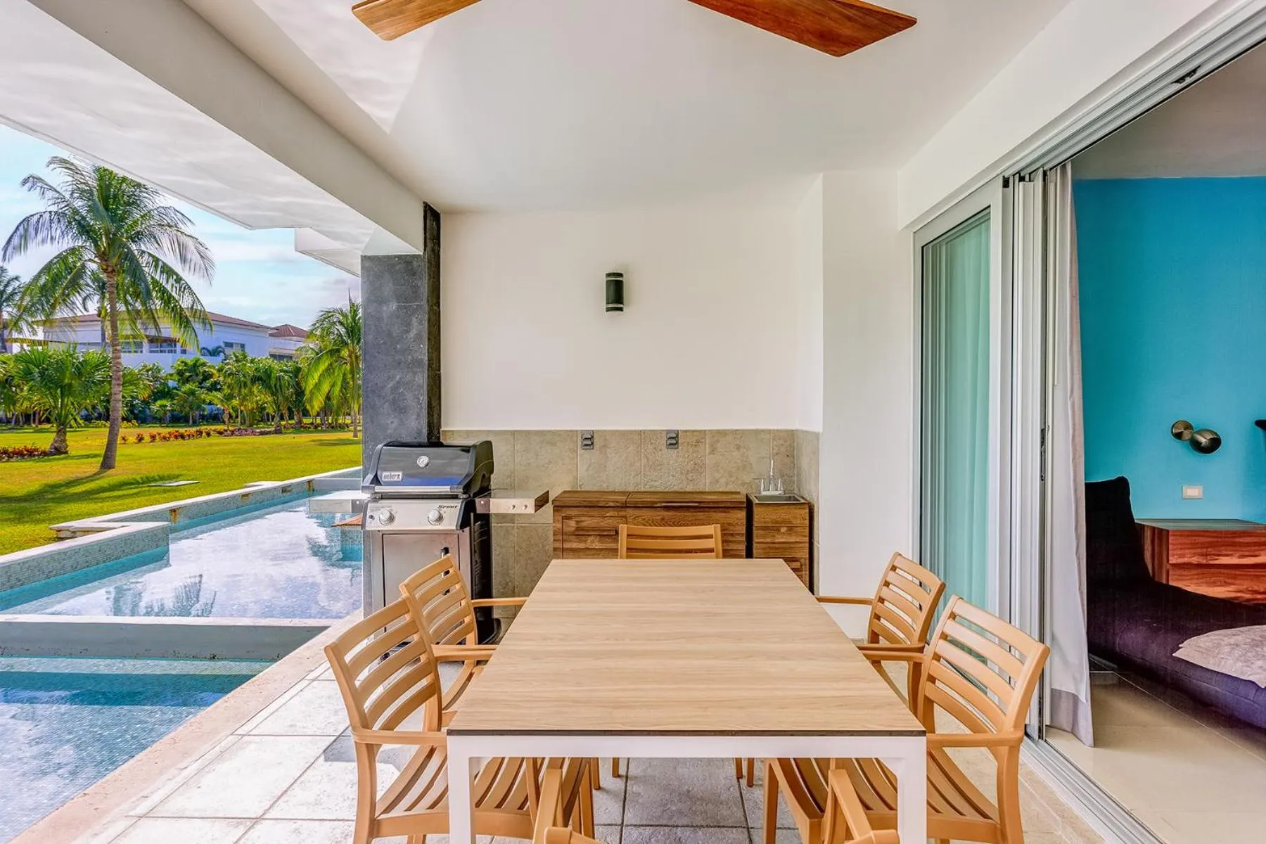 Patio in Luxury Condos at Mareazul Beachfront Complex with Resort-Style Amenities