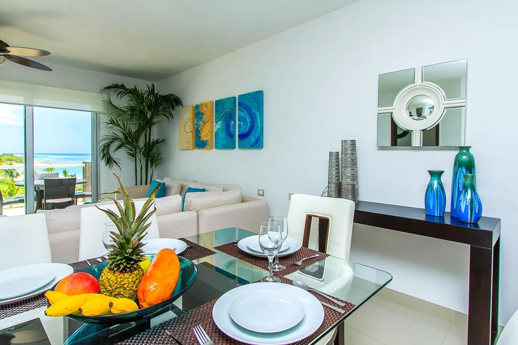 Living room in Luxury Condos at Mareazul Beachfront Complex with Resort-Style Amenities