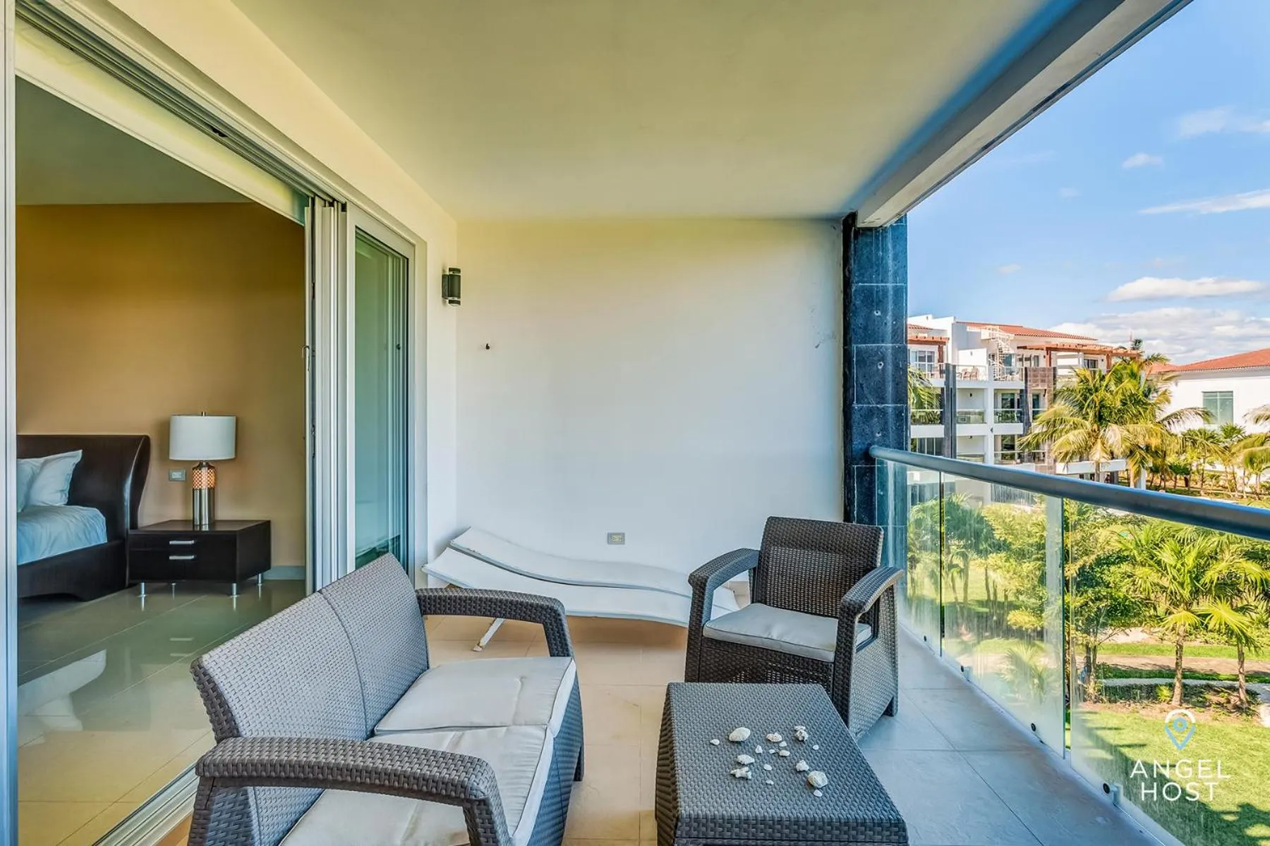 Patio in Luxury Condos at Mareazul Beachfront Complex with Resort-Style Amenities
