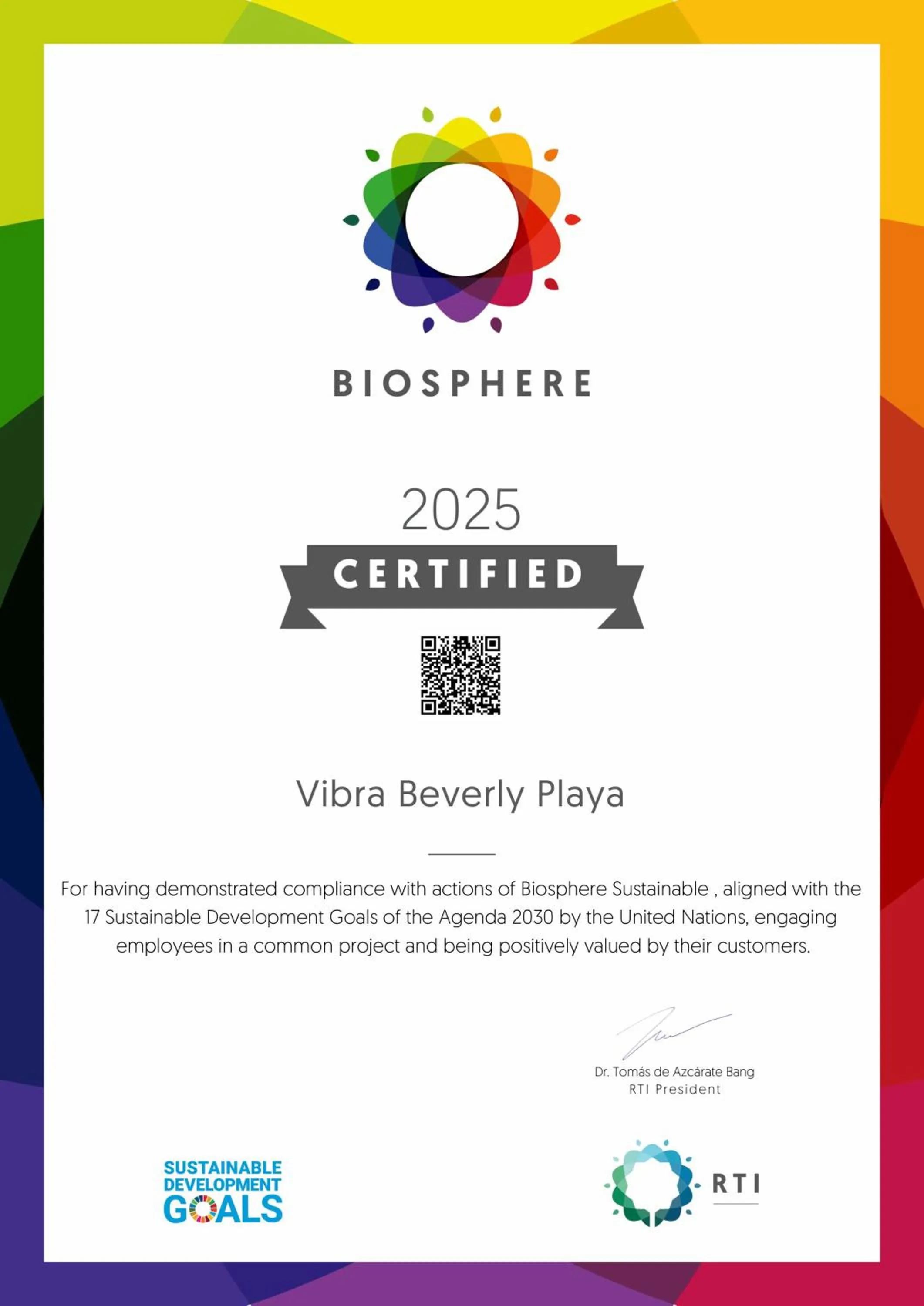 Certificate/Award in Hotel Vibra Beverly Playa
