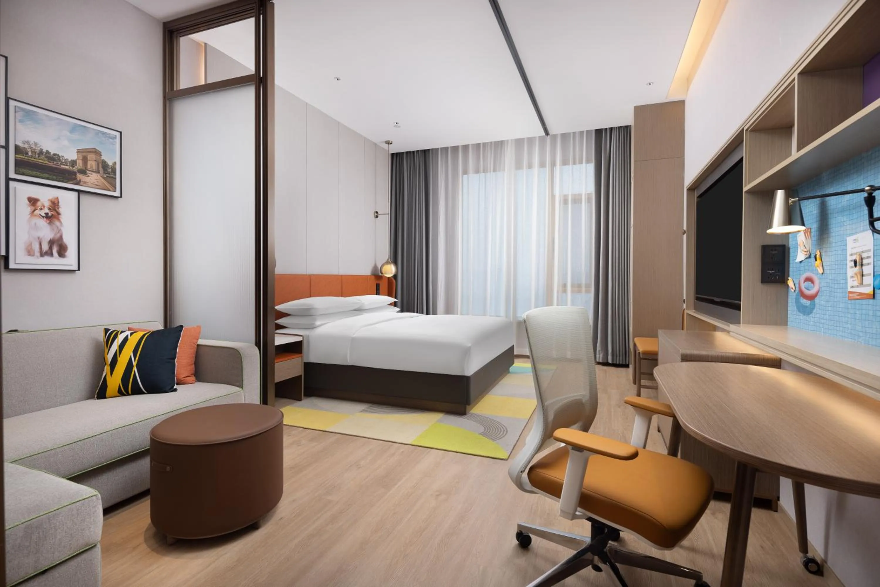 Photo of the whole room, Bed in Home2 Suite by Hilton Fuyang Taihe