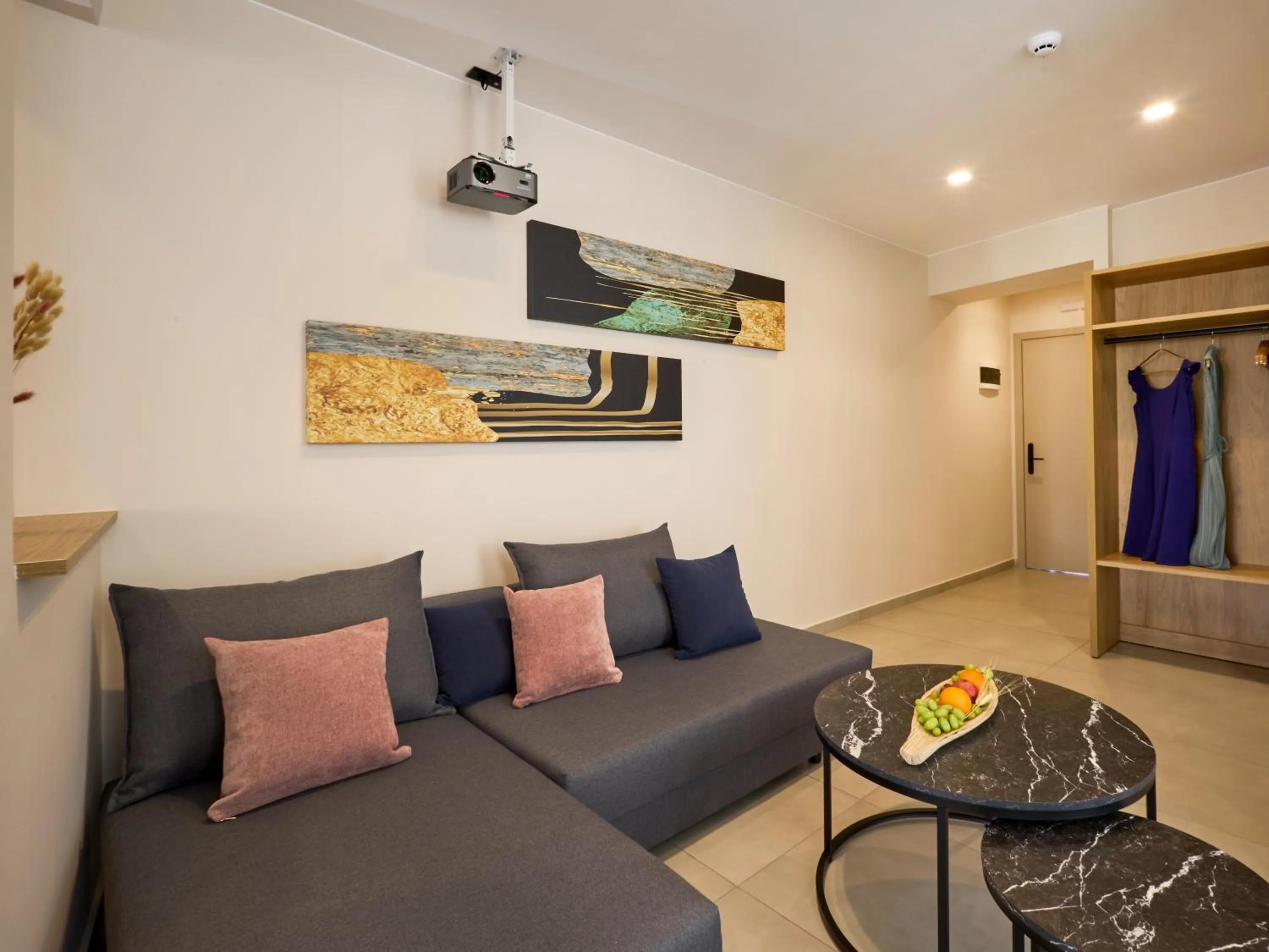 Seating area in Athens City Suites